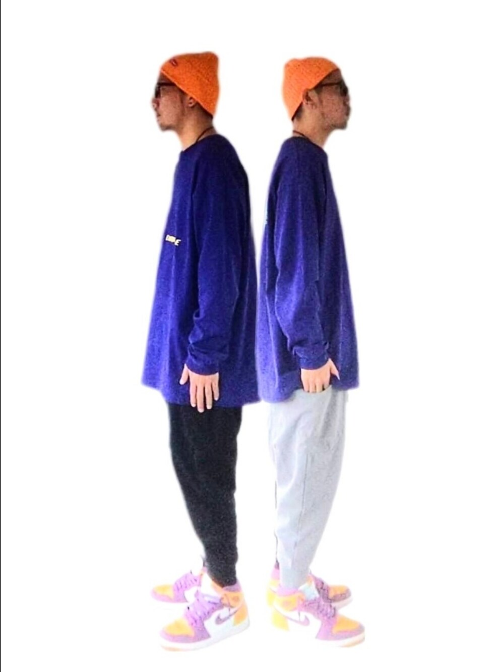 「リレーション、スウエットパンツ、example、relation、supreme、ビーニー、サルエル、ジョガーパンツ、ストリート、NIKE、Jordan、紫、メガネ男子、イエロー、あしゅら男爵」｜「Supreme のアイテム（ニットキャップ/ビーニー、イエロー系）」を使った、hasshi(ハッシー)さん（メンズ・172cm）の秋コーディネートの3枚目の写真