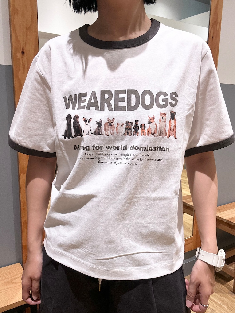 グレー系のTシャツ/カットソー、ブラック系のシャツ/ブラウス、グレー系のその他パンツを着用したレディースの夏コーディネートの4枚目の写真