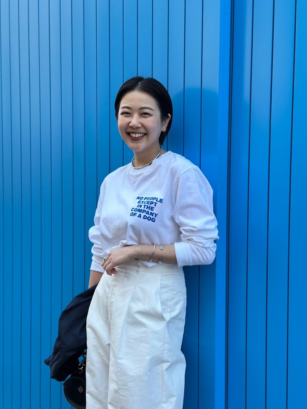 「ジャケット、春コーデ、休日スタイル、オトナ女子、お出かけコーデ、休日、ブルー、ワントーンコーデ、シンプルコーデ、シンプル、ベーシック/シンプル」｜「SHENERYの《春アウター》《洗える》ショートシャツブルゾン（ブルゾン、ブルー系）」を使った、TSURUGASAKI_163cmさん（レディース・163cm）の春コーディネートの4枚目の写真
