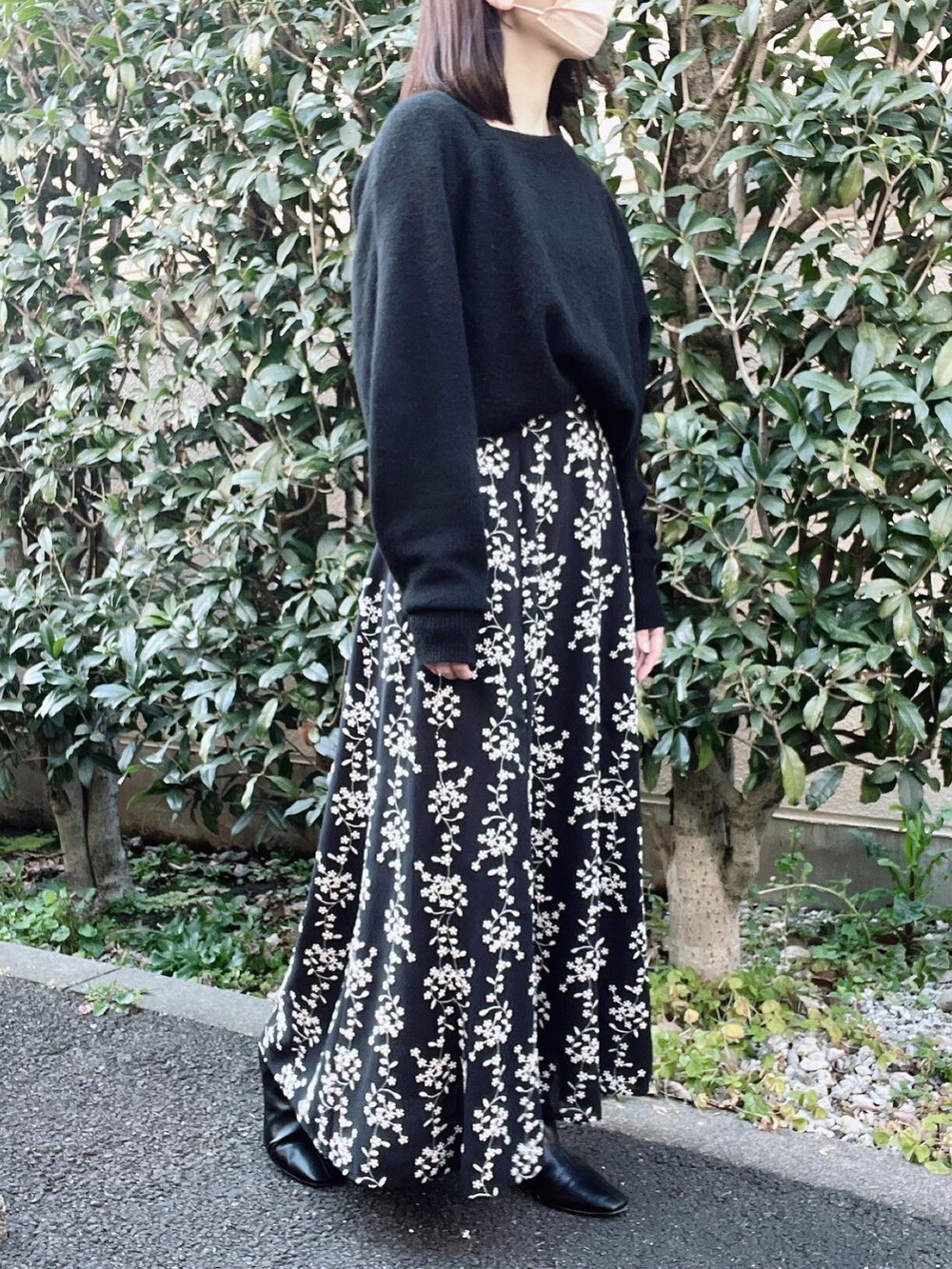 CLANE STRIPE FLOWER EMBROIDERY SKIRT - ロングスカート