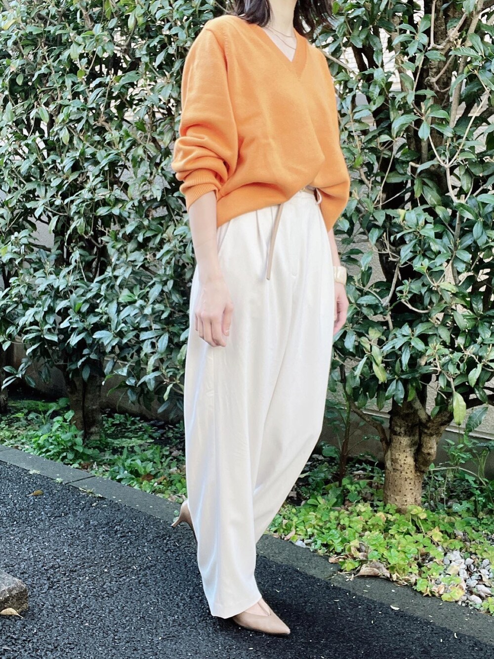 「CLANE、Plage、CENE、オレンジ、春コーデ、カラーニット、パンツスタイル、春服みてみて、オトナカジュアル、オトナ女子、大人カジュアル、きれいめカジュアル、春カラー、春ニット、はじめましてコーデ」｜nico＊さん（レディース・168cm）の春コーディネートの2枚目の写真