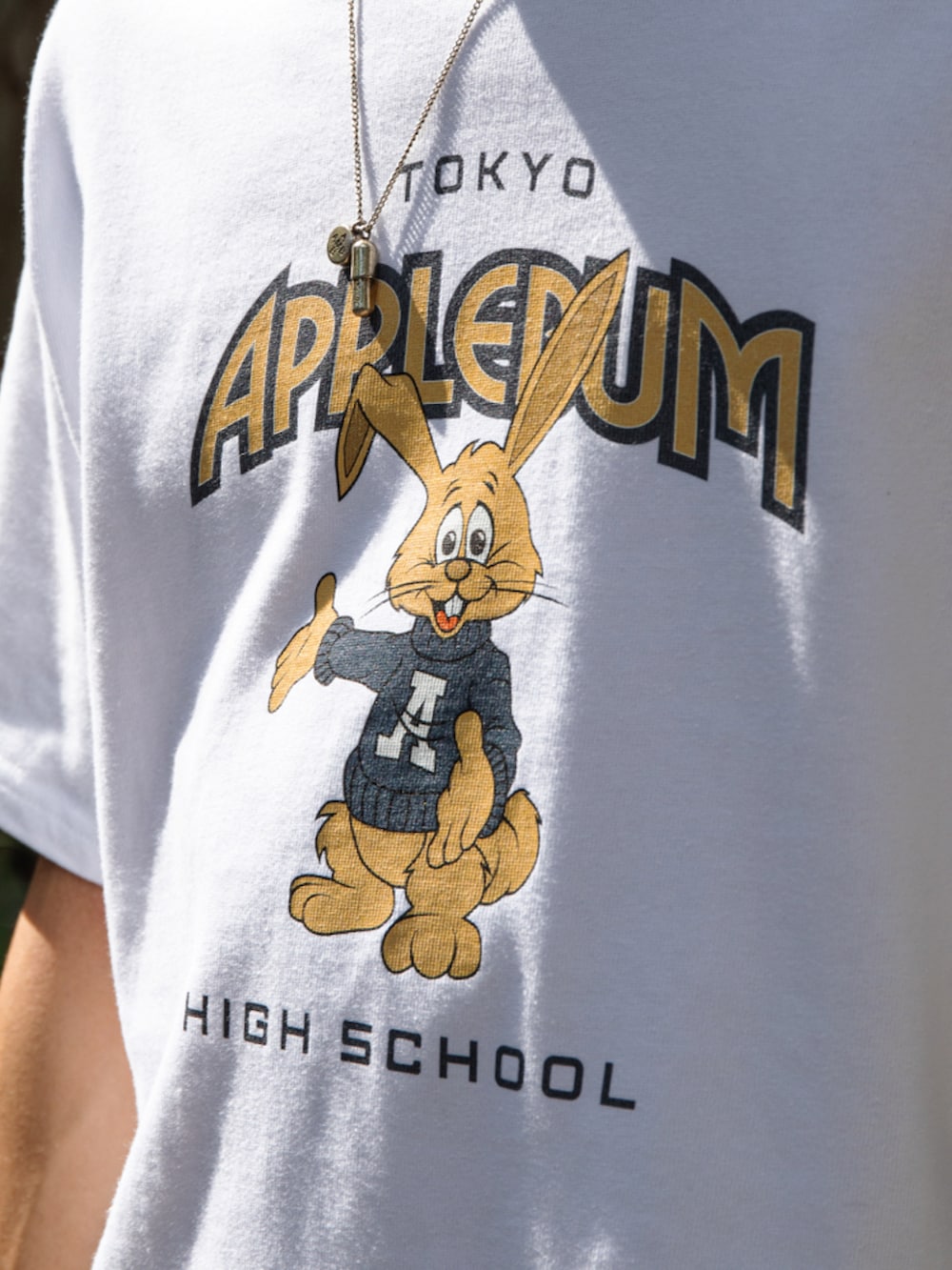 ホワイト系のTシャツ/カットソー、ブルー系のデニムパンツ、ブルー系のキャップを着用したメンズの夏コーディネートの2枚目の写真