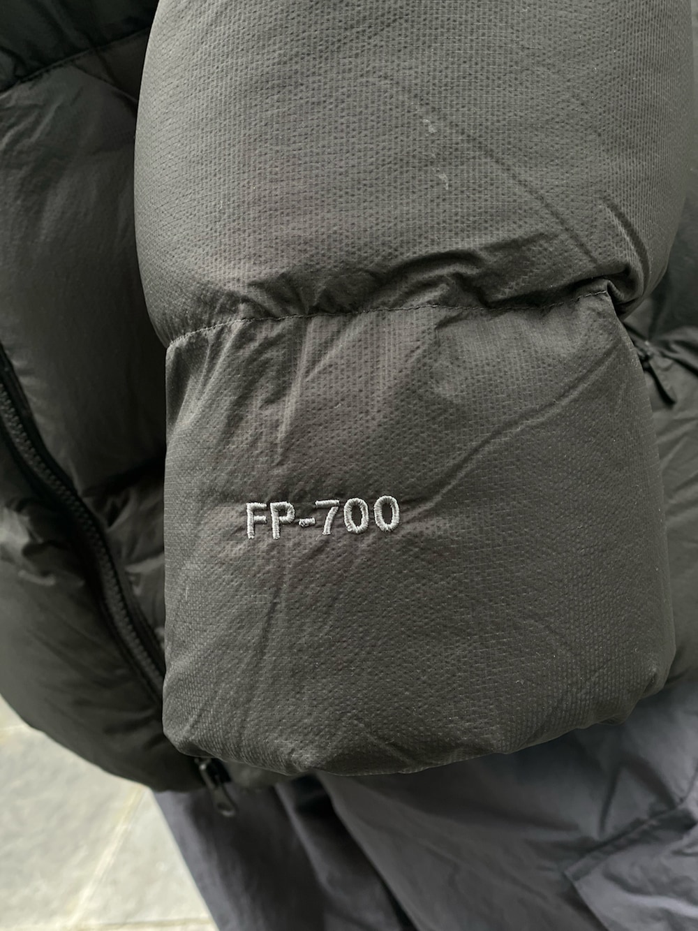 ブラック系のダウンジャケット/コート、グレー系のカーゴパンツを着用したメンズの冬コーディネートの7枚目の写真