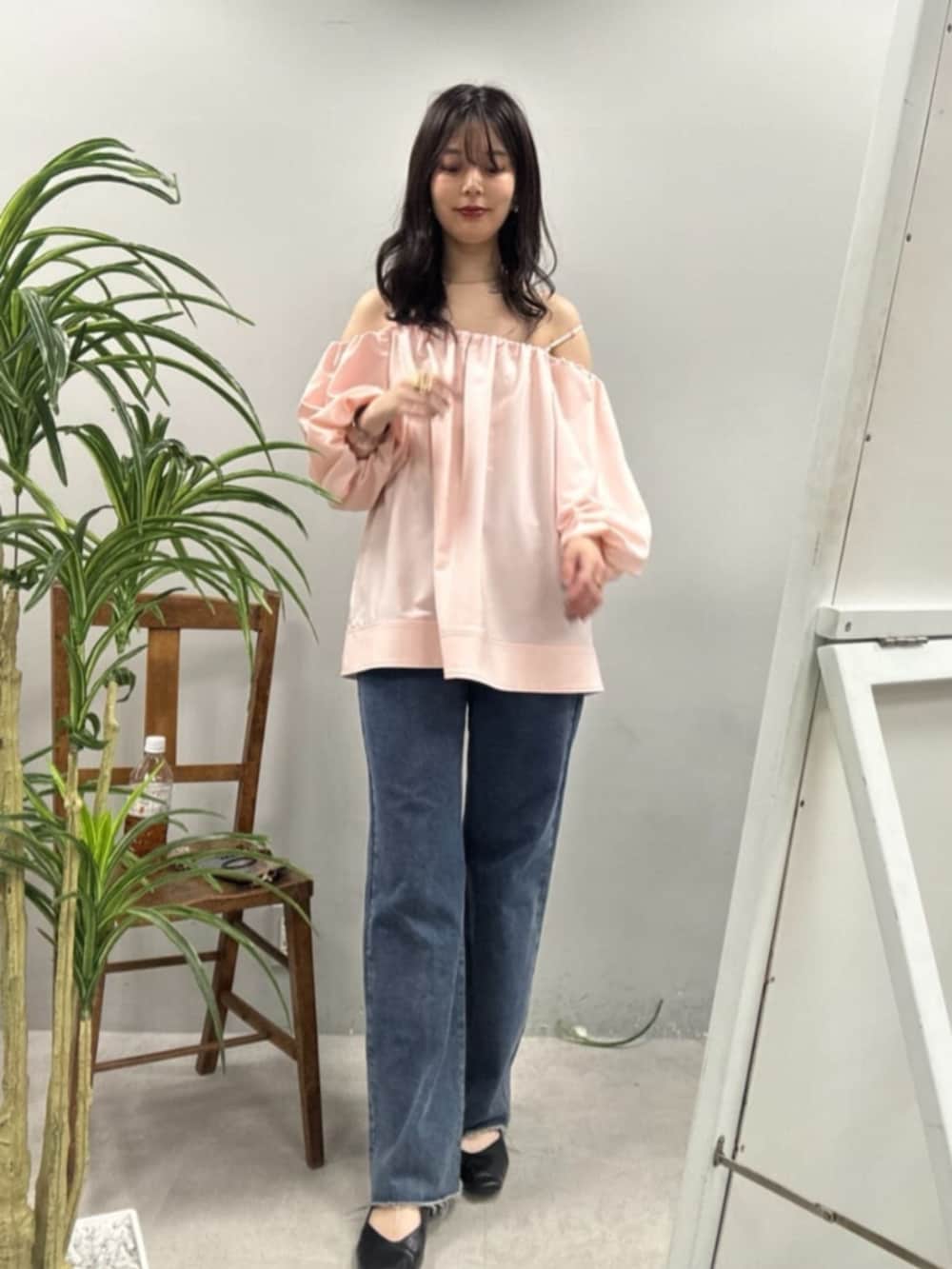 「LARUTAの【LARUTA】ボリュームバルーン袖ブラウス（シャツ/ブラウス、ピンク系）」を使った、おそのさん（骨格ウェーブ・レディース・167cm）の夏コーディネートの2枚目の写真