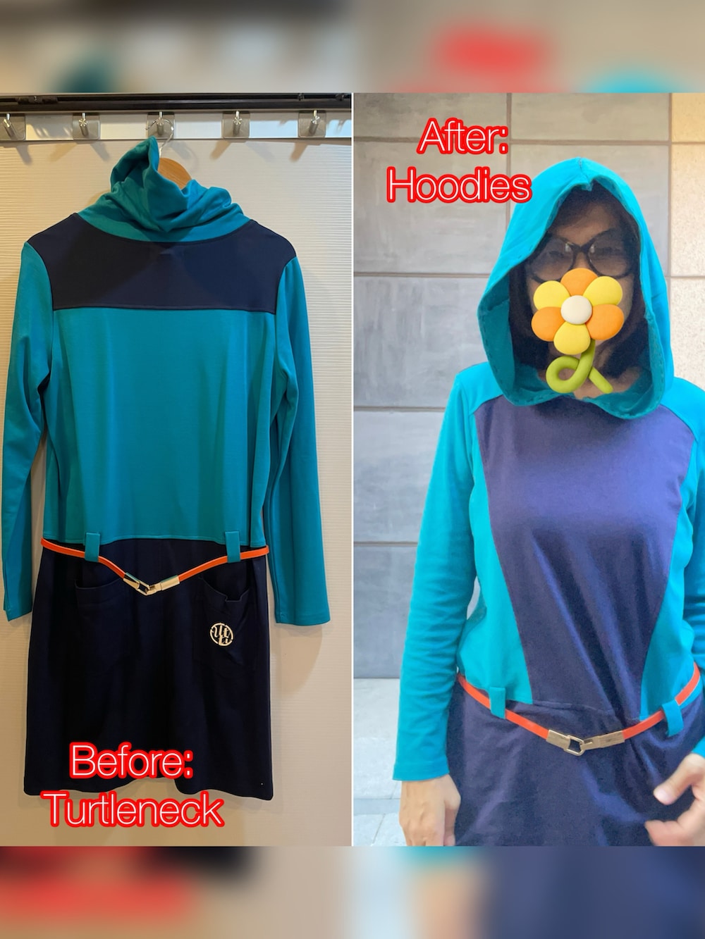 ブルー系のTシャツ/カットソー、ブルー系のビーチサンダル、ブルー系のチノパンツを着用したレディースの秋コーディネートの2枚目の写真