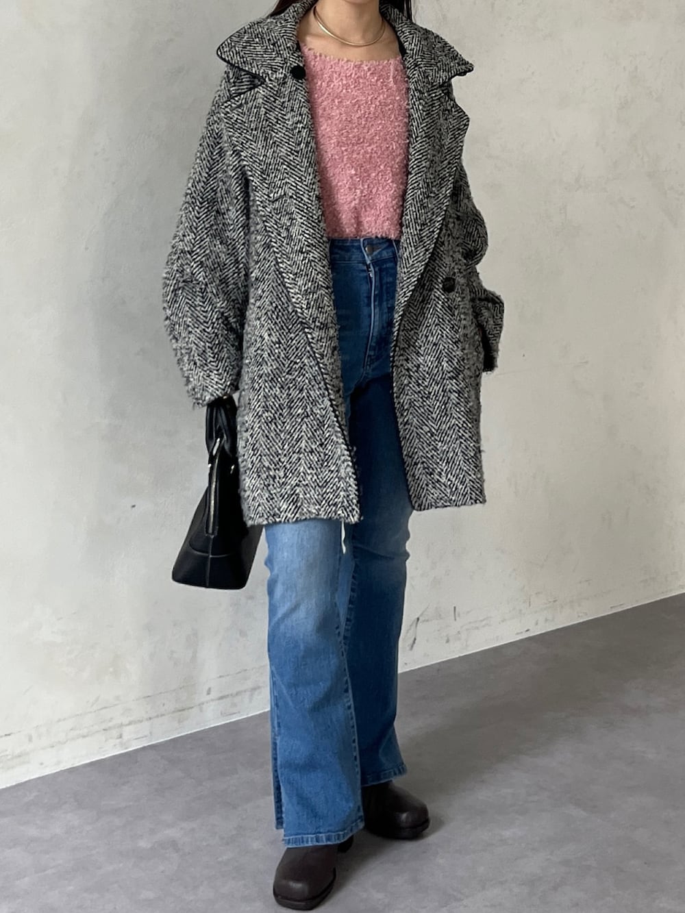 Thevon ツイードパイピングミドルコート ツイードパイピングミドル