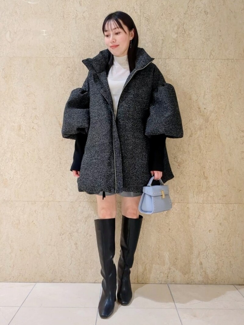 「骨格ナチュラル、ディリーコーディネート、コート、パンツ、トップス、ニット、真冬コーデ、冬コーデ」｜「CELFORDのツイードパテッドブルゾン（ブルゾン、その他）」を使った、CELFORDさん（レディース・154cm）の冬コーディネートの2枚目の写真