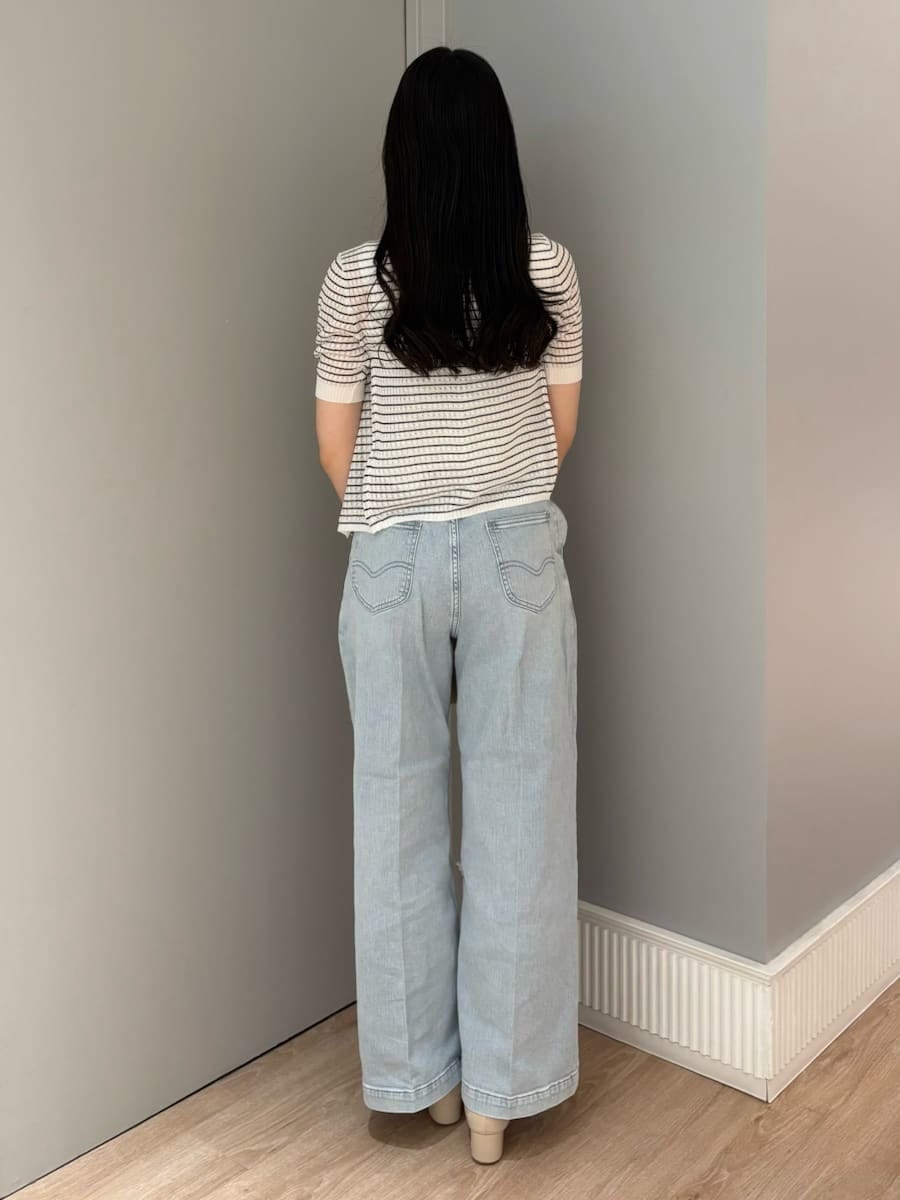 「骨格ウェーブ、ディリーコーディネート、パンツ、トップス、高身長コーデ、夏コーデ、カジュアル」｜「CELFORDのケーブルアンサンブルニット（ニット/セーター、その他）」を使った、CELFORDさん（レディース・165cm）の夏コーディネートの4枚目の写真