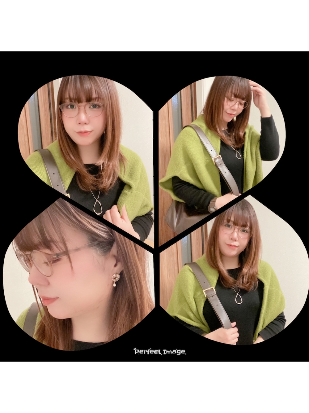 ブラック系のブーティ、ブラック系のワンピース、グリーン系のカーディガン/ボレロを着用したレディースの冬コーディネートの5枚目の写真