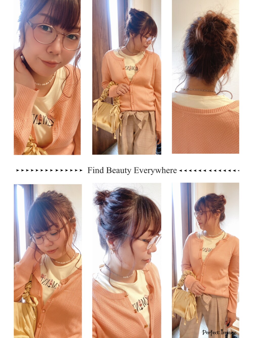 イエロー系のトートバッグ、ベージュ系のパンツ、ピンク系のカーディガン/ボレロを着用したレディースの秋コーディネートの5枚目の写真