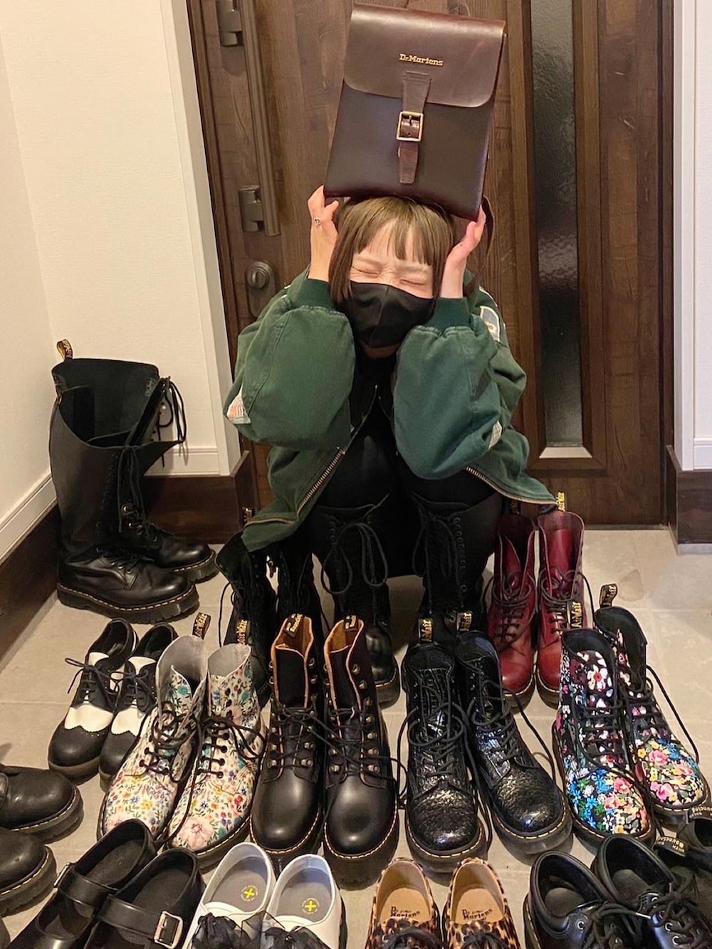 「私の推しブランド、Dr.Martens、PINK HOUSE、ピンクハウス、MARNI、ゆるコーデ、カジュアルコーデ、冬アウター、冬、MA-1」｜「PINK HOUSEのアイテム（ジャケット/アウター、グリーン系）」を使った、シャーロット・ぬまちさん（レディース・156cm）の冬コーディネートの2枚目の写真