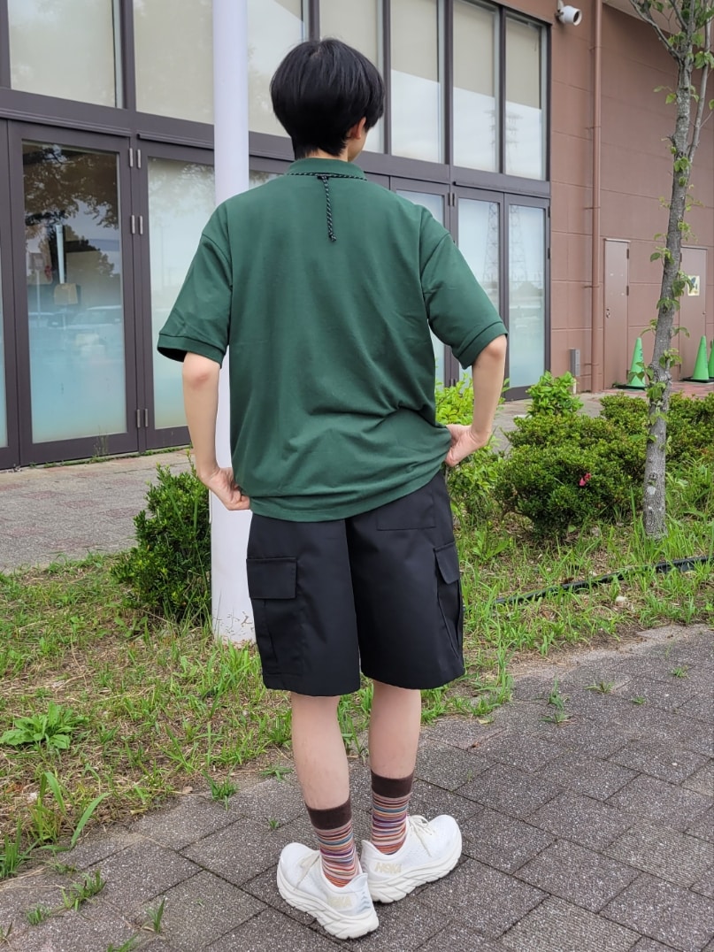 「オトナカジュアル、夏、ファッション好きと繋がりたい、お洒落さんとつながりたい、メガネ男子、スニーカー、カーゴショーツ、ポロシャツ、ハーフパンツ、カーゴパンツ、チャオパニックティピー(CIAOPANIC TYPY)、チャオパニックティピー、ストリート」｜「U.S. POLO ASSN.の【U.S. POLO ASSN】ワンポイント刺繍カノコポロ（ポロシャツ、グリーン系）」を使った、1stripe2kuroさん（メンズ・169cm）の夏コーディネートの3枚目の写真