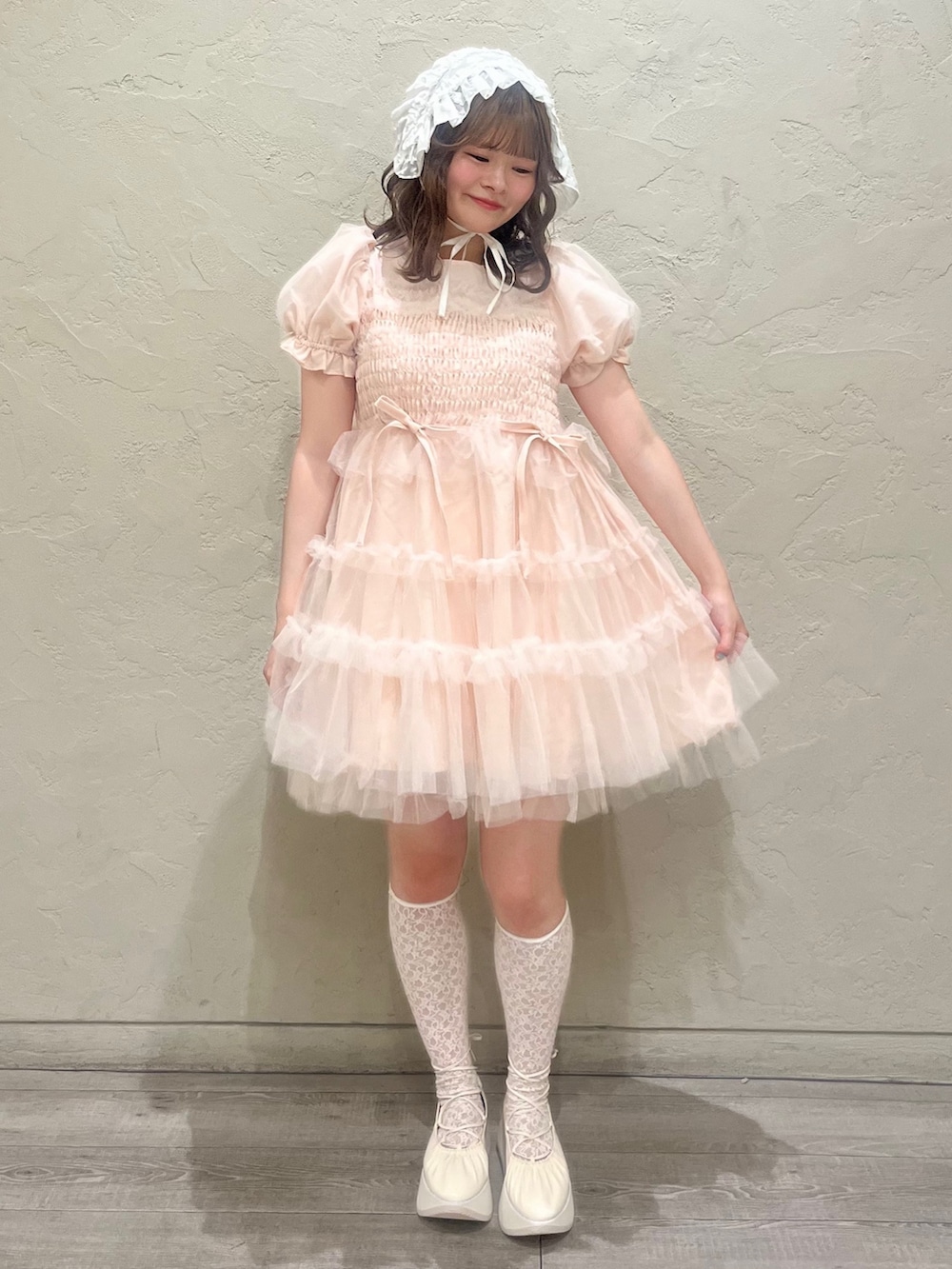 「merry jenny、メリージェニー、夏コーデ、ガーリー、低身長」｜「merry jennyのシアージャガードヘッドドレス（カチューシャ、ホワイト系）」を使った、ikiさん（レディース・151cm）の夏コーディネートの2枚目の写真
