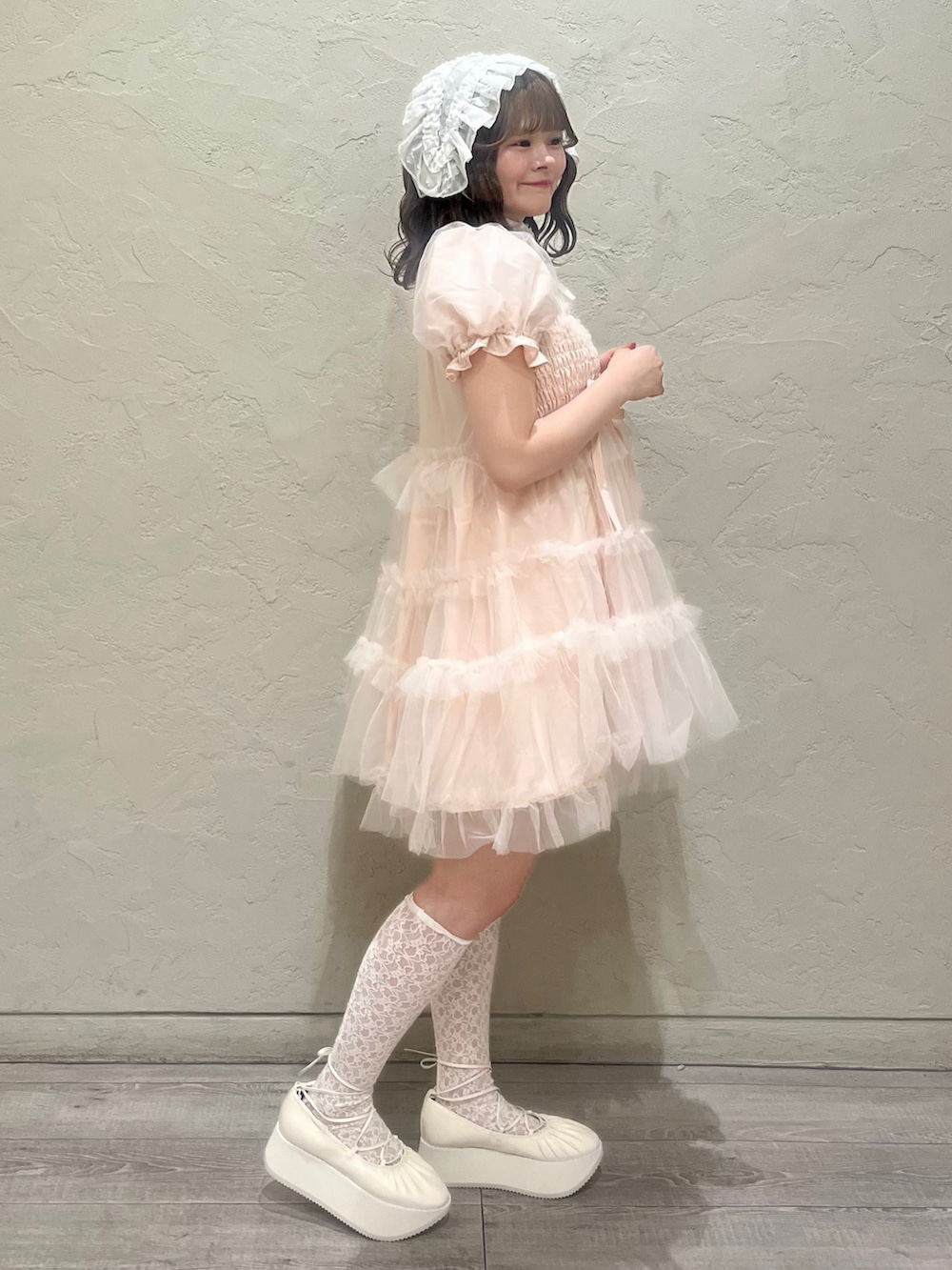 「merry jenny、メリージェニー、夏コーデ、ガーリー、低身長」｜「merry jennyのシアージャガードヘッドドレス（カチューシャ、ホワイト系）」を使った、ikiさん（レディース・151cm）の夏コーディネートの3枚目の写真