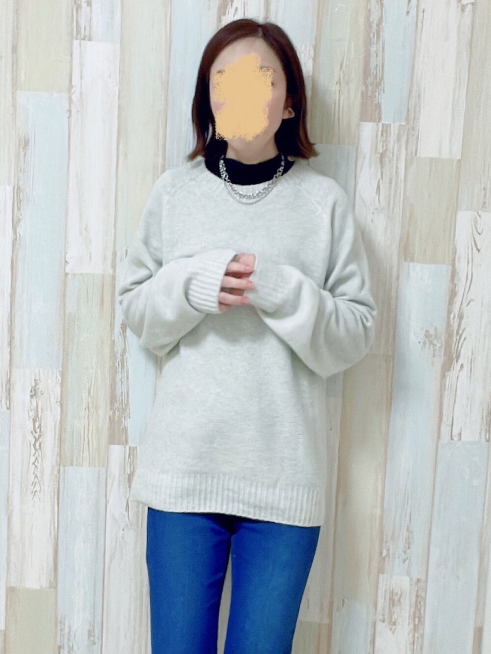 「ユニクロ、シンプル、カジュアル、低身長コーデ、ママコーデ」｜「UNIQLOのアイテム（デニムパンツ、ブルー系）」を使った、☺︎♥♡Ree♡♥☺︎さん（レディース・152cm）の秋コーディネートの3枚目の写真
