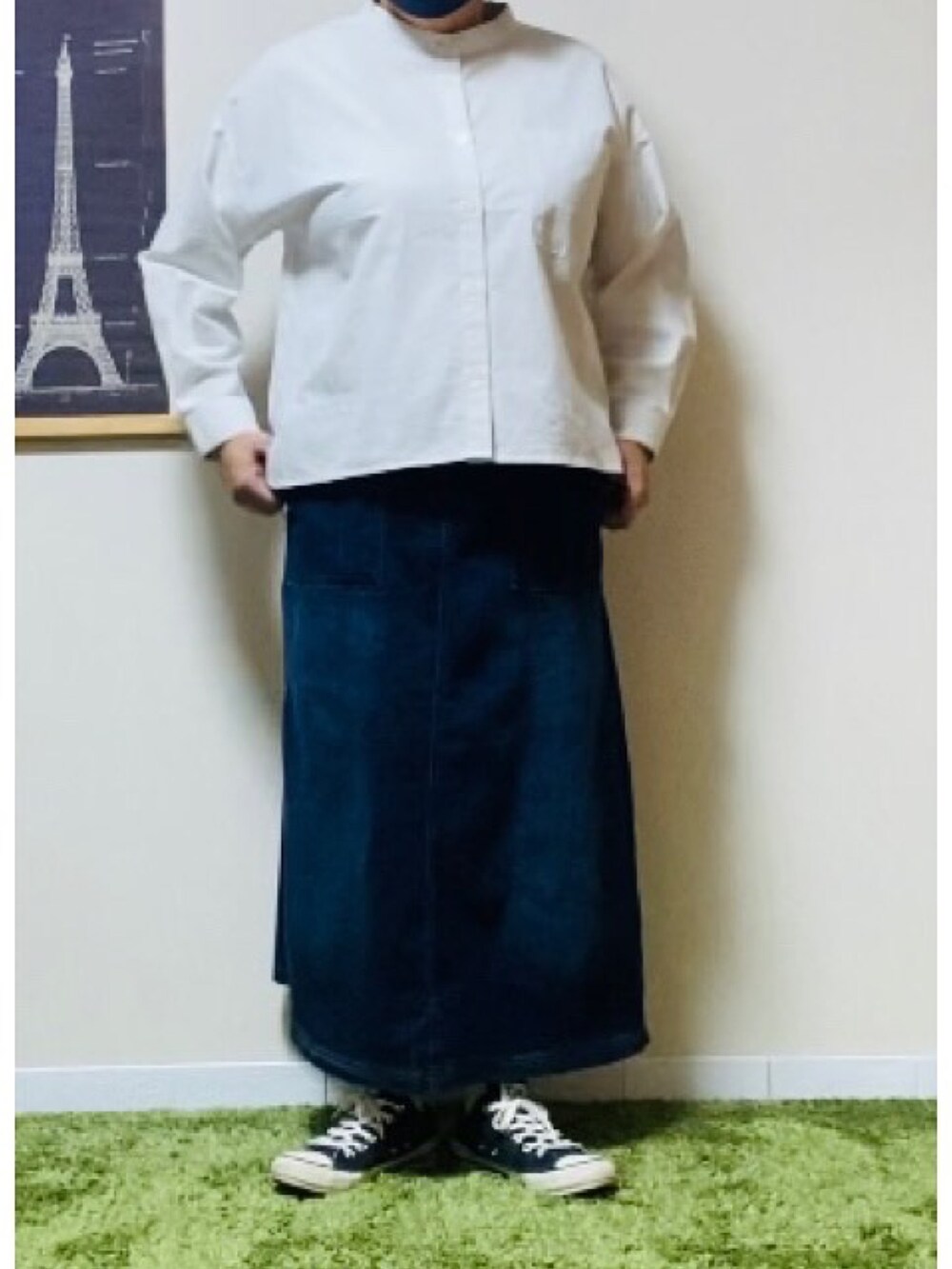 「春服みてみて、デニム、デニムオンデニム、デニムコーデ、ヒッコリー、デニムスカート、大人カジュアル、しまむら、GU、アラフィフ」｜「GUのアイテム（デニムジャケット、ブルー系）」を使った、hiratti53さん（レディース・159cm）の春コーディネートの3枚目の写真