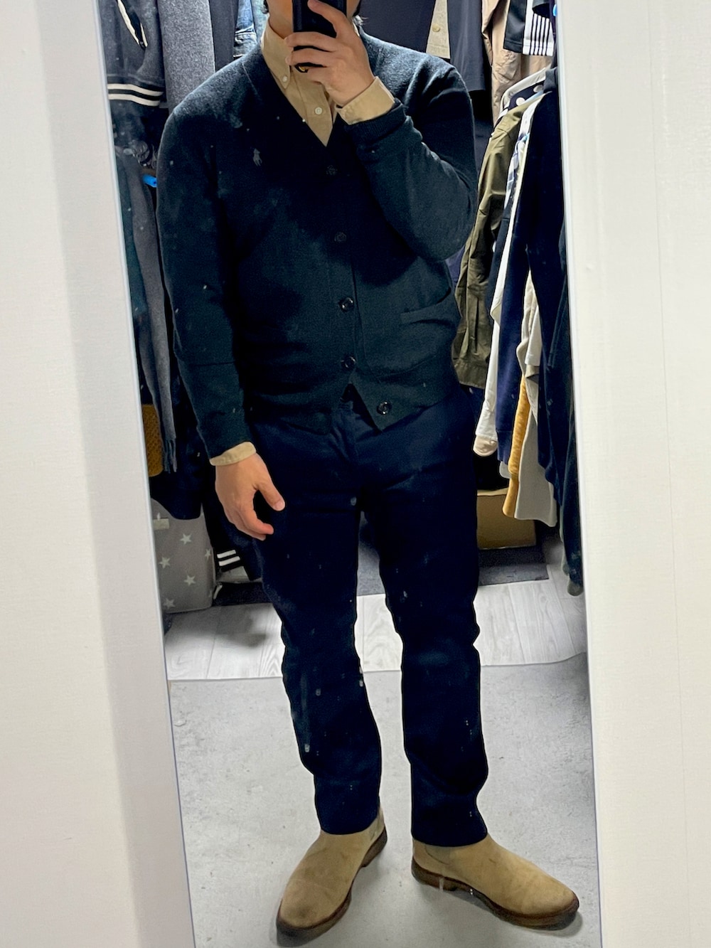 「POLO RALPH LAURENのアイテム（テーラードジャケット、ゴールド系）」を使った、mofumofu0さん（メンズ・166cm）の冬コーディネートの3枚目の写真