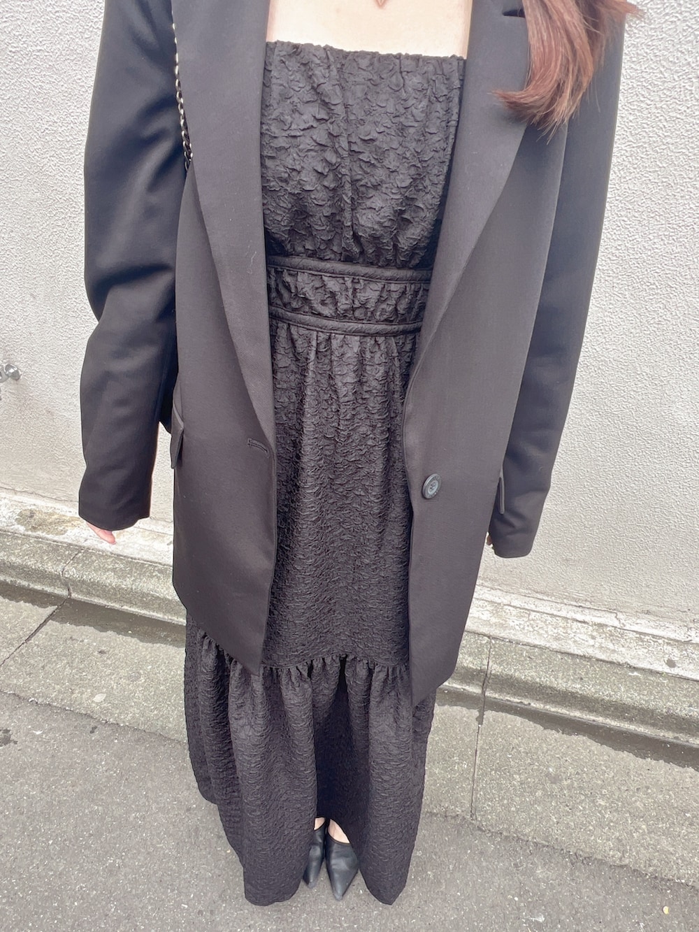 「GYDAのシングルLOOSEテーラードジャケット（テーラードジャケット、ブラック系）」を使った、ichiさん（レディース・156cm）の春コーディネートの5枚目の写真