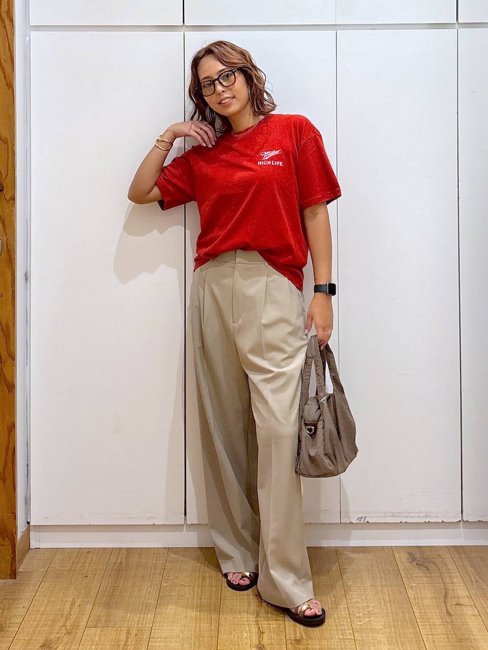 「体型カバー、高見え、高身長、ママコーデ、骨格ストレート、GLOBAL WORK、着痩せ・細見え、and STセール」｜「GLOBAL WORKのUVカットアソートサングラス/283830（サングラス、ブラウン系）」を使った、ココさん（レディース・165cm）の夏コーディネートの3枚目の写真