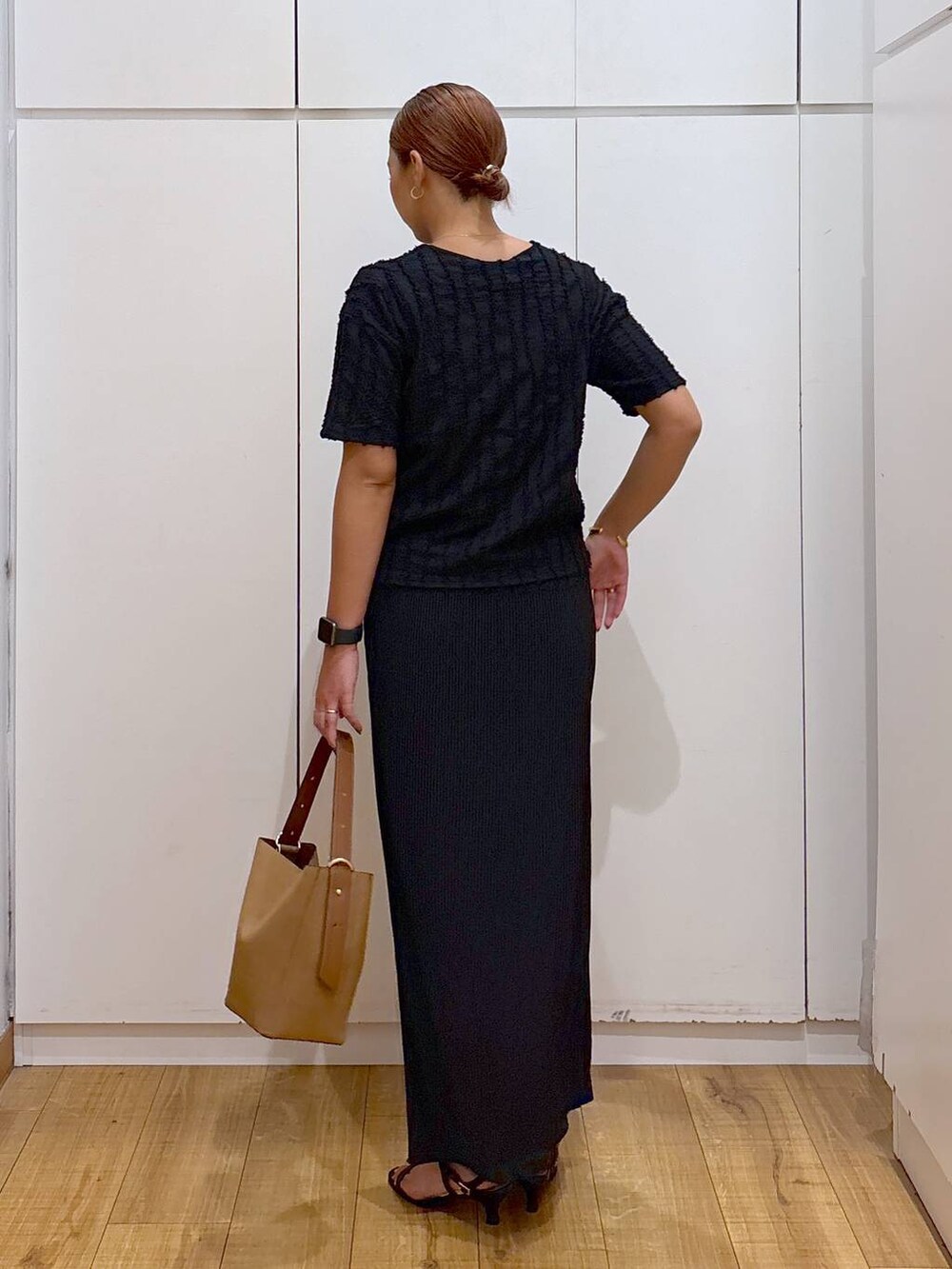 「体型カバー、高見え、高身長、ママコーデ、骨格ストレート、GLOBAL WORK、着痩せ・細見え、and STセール」|「GLOBAL WORKのスペ軽5WAYショルダー/253022(ショルダーバッグ、ブラウン系)」を使った、ココさん(レディース・165cm)の夏コーディネートの3枚目の写真