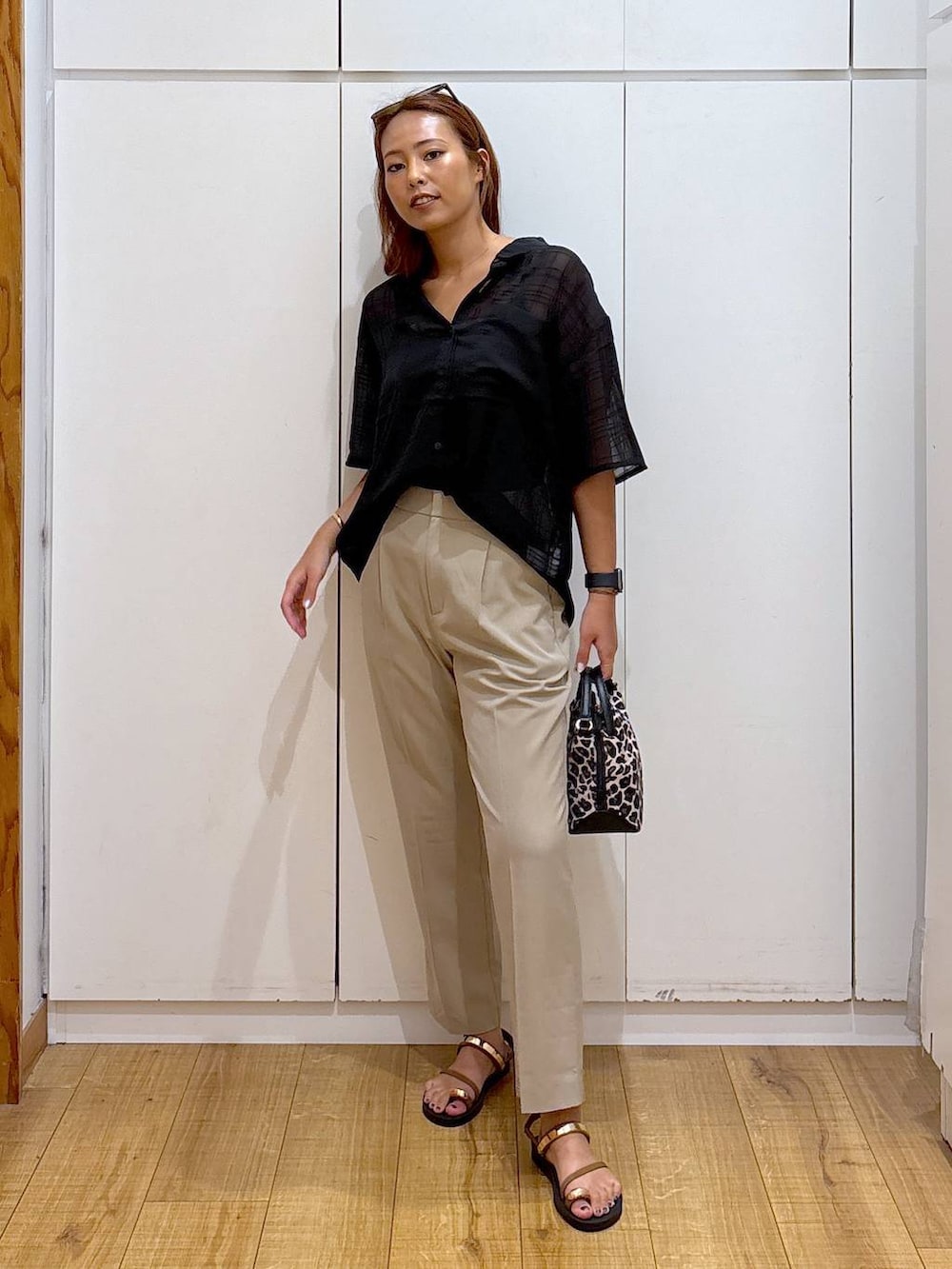 「体型カバー、高見え、高身長、ママコーデ、骨格ストレート、GLOBAL WORK、着痩せ・細見え」|「GLOBAL WORKのスペ軽お財布ショルダー/132336(ショルダーバッグ、その他)」を使った、ココさん(レディース・165cm)の夏コーディネートの2枚目の写真