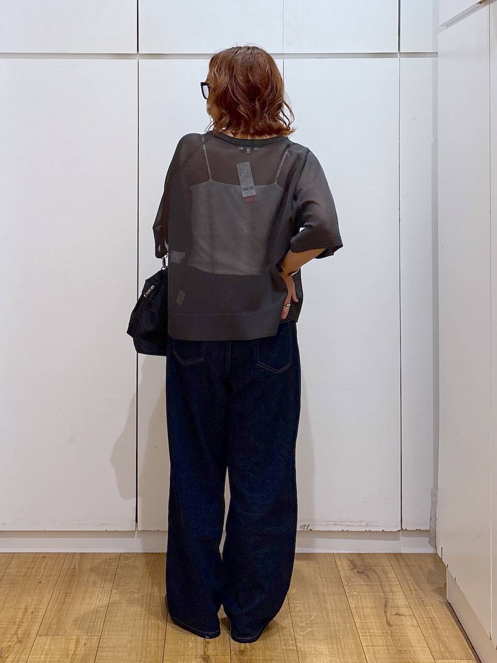 「体型カバー、着痩せ・細見え、高見え、高身長、ママコーデ、骨格ストレート、GLOBAL WORK、and STセール」|「GLOBAL WORKのGOODデニムバギーパンツ/118365(デニムパンツ、ブルー系)」を使った、ココさん(レディース・165cm)の夏コーディネートの5枚目の写真