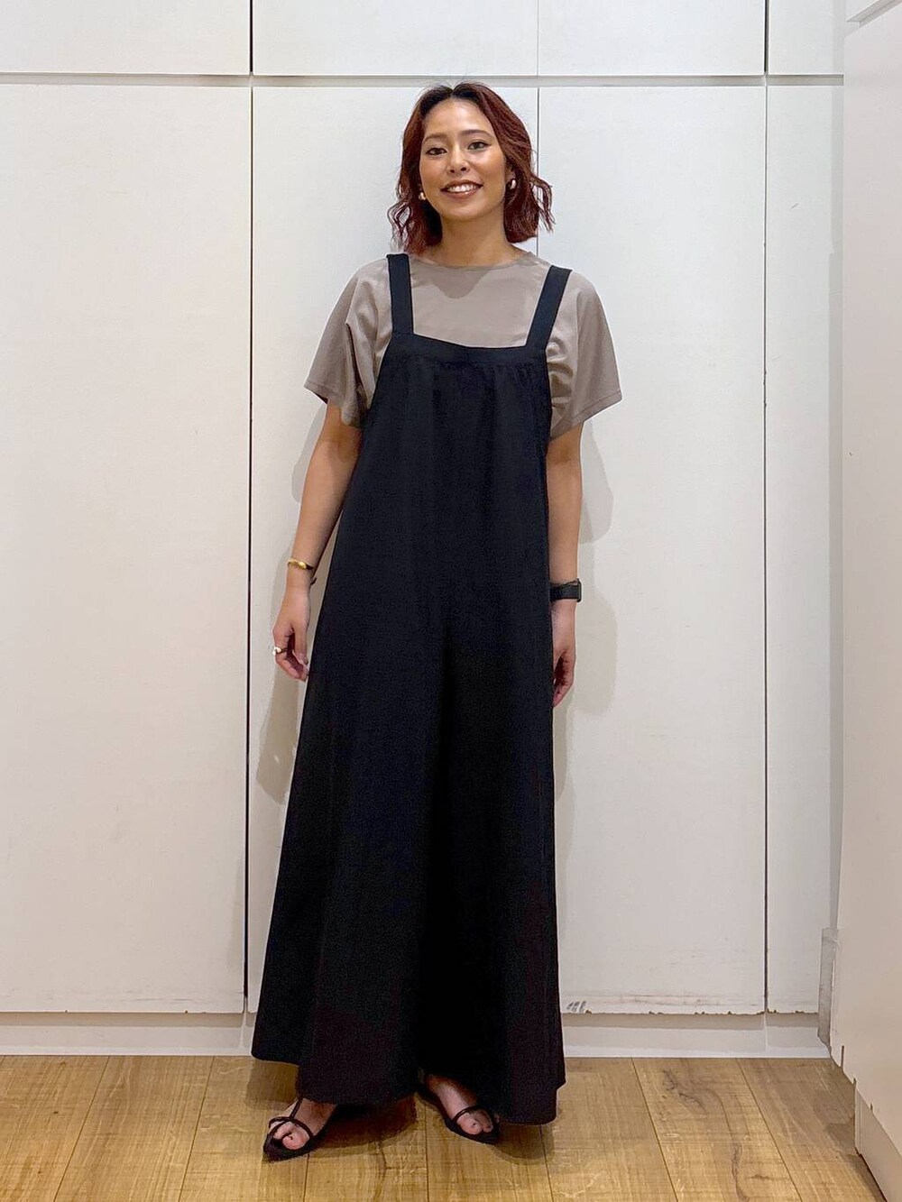 「体型カバー、高見え、高身長、ママコーデ、骨格ストレート、GLOBAL WORK、着痩せ・細見え」｜「A part byのクロスフラットサンダル（サンダル、ブラック系）」を使った、ココさん（レディース・165cm）の夏コーディネートの3枚目の写真