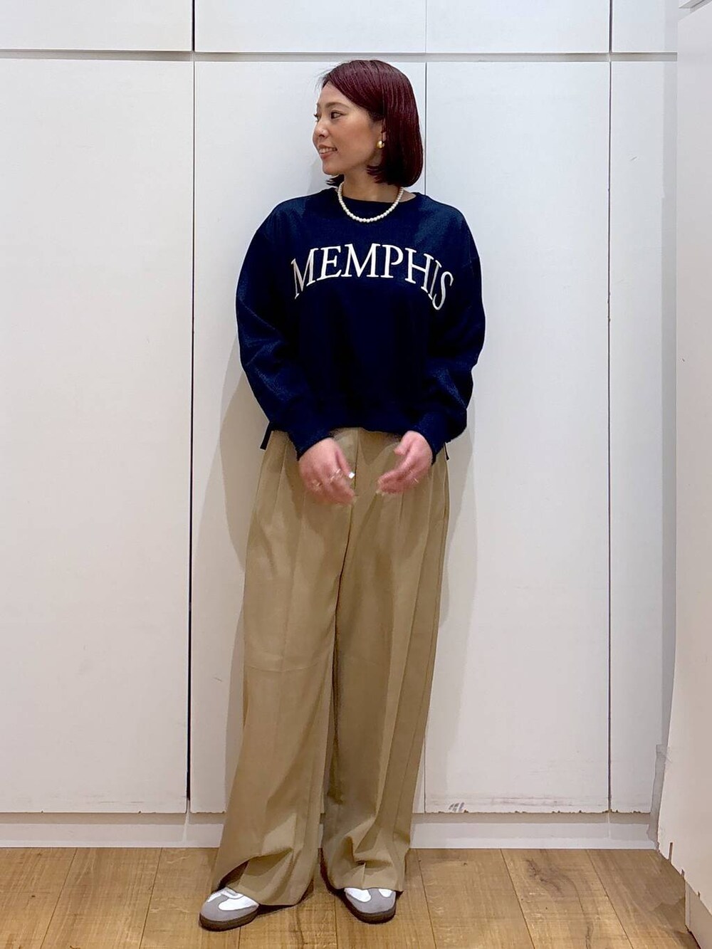 「着痩せ・細見え、体型カバー、高見え、高身長、ママコーデ、骨格ストレート、GLOBAL WORK」|「GLOBAL WORKの撥水軽やかマンパ/243794(マウンテンパーカー、グリーン系)」を使った、ココさん(レディース・165cm)の春コーディネートの6枚目の写真
