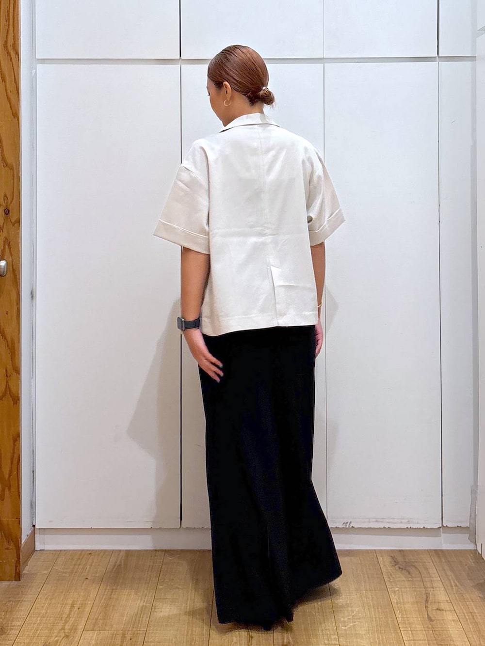 「体型カバー、高見え、高身長、ママコーデ、骨格ストレート、GLOBAL WORK、着痩せ・細見え、and STセール」｜「WINGのWingコラボ/Fffit エフィット/カップ付きキャミ/291149（キャミソール、ブラック系）」を使った、ココさん（レディース・165cm）の夏コーディネートの4枚目の写真
