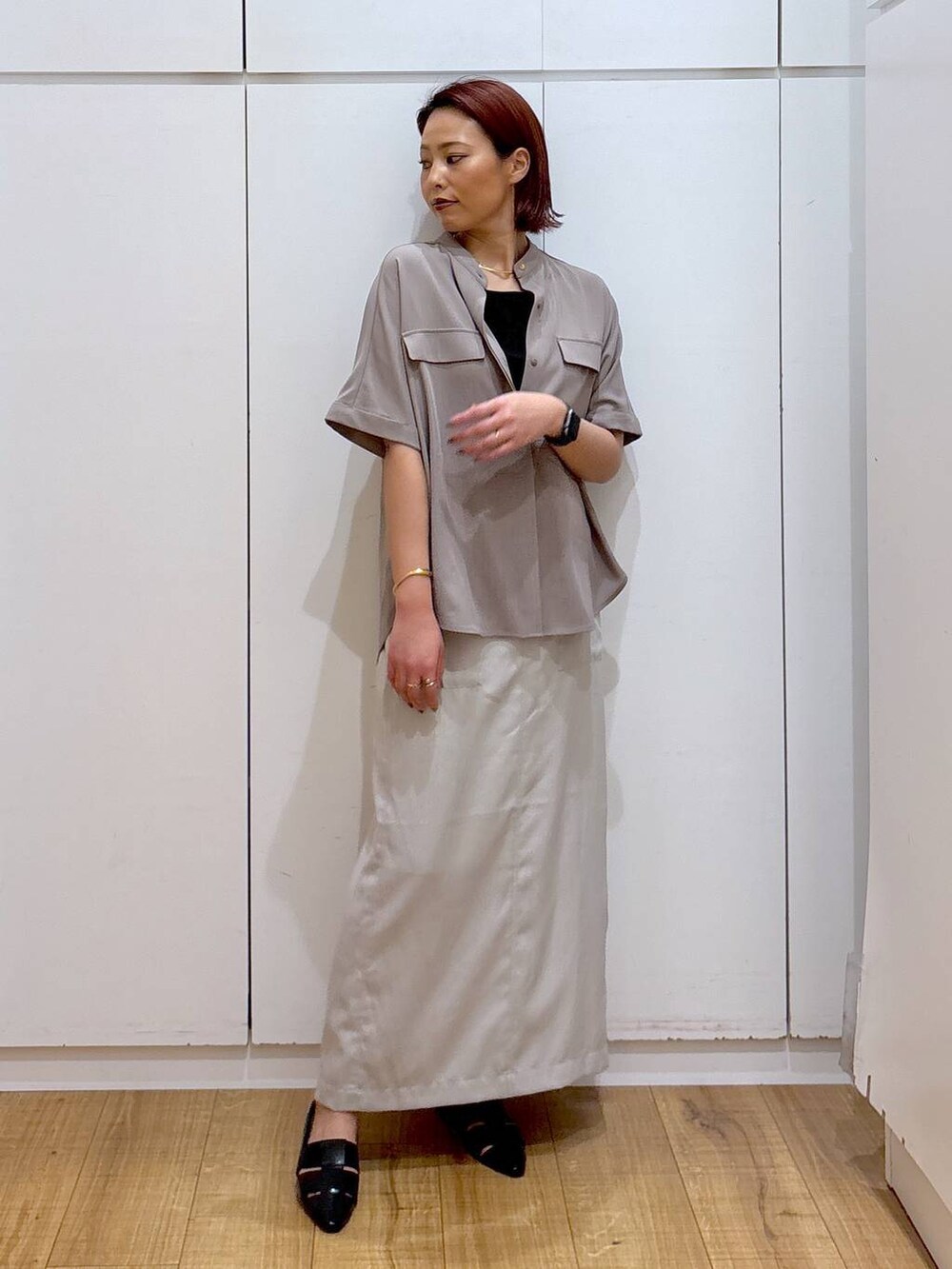 「高見え、高身長、ママコーデ、骨格ストレート、GLOBAL WORK、着痩せ・細見え、体型カバー」|「GLOBAL WORKのBeauteeスクエアタンク/289845(タンクトップ、ブラック系)」を使った、ココさん(レディース・165cm)の春コーディネートの3枚目の写真