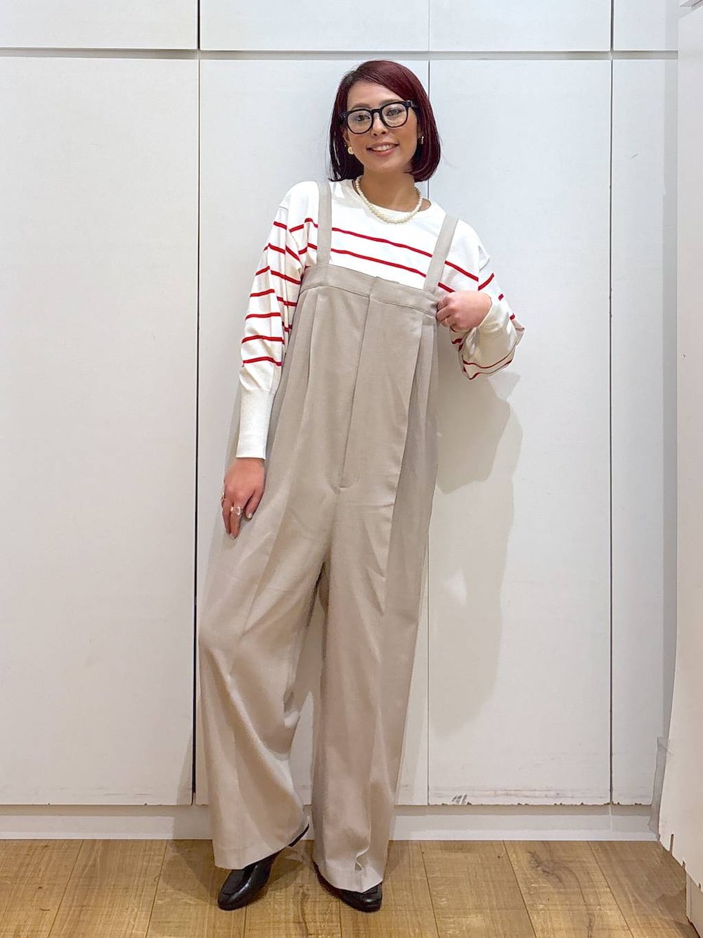 「体型カバー、GLOBAL WORK、着痩せ・細見え、高見え、高身長、ママコーデ、骨格ストレート」|「GLOBAL WORKのサイズ拡大/らくっション撥水2WAYローファー/131468(ローファー、ブラック系)」を使った、ココさん(レディース・165cm)の春コーディネートの3枚目の写真
