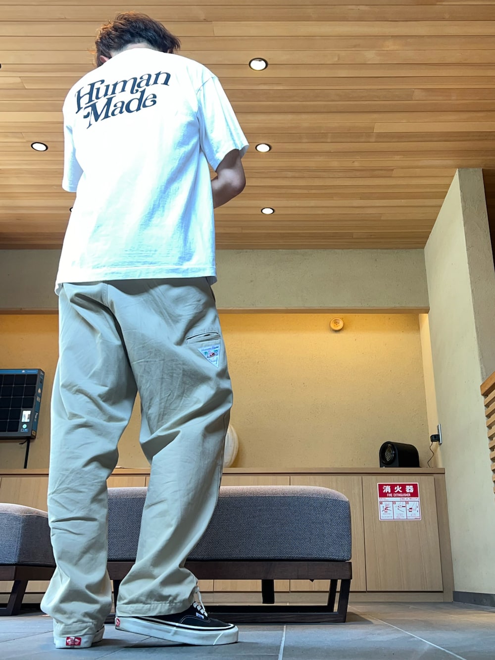 「みんなの白Tフェス、夏コーデ、夏だ！Tシャツ着よう！、HUMAN MADE、Girls don't cry、オーバーサイズ、ストリート、休日スタイル」｜「VANSの*VANS: AUTHENTIC 44 DX（スニーカー、ブラック系）」を使った、し〜も☆さん（メンズ・172cm）の夏コーディネートの2枚目の写真