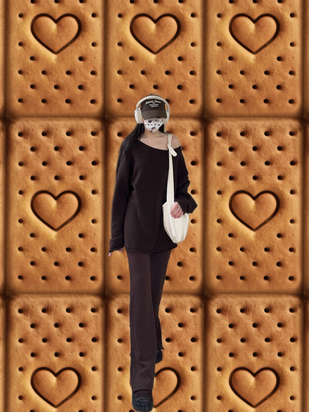 ブラウン系のニット/セーター、その他のパンツ、ベージュ系のバッグを着用したレディースの春コーディネートの2枚目の写真