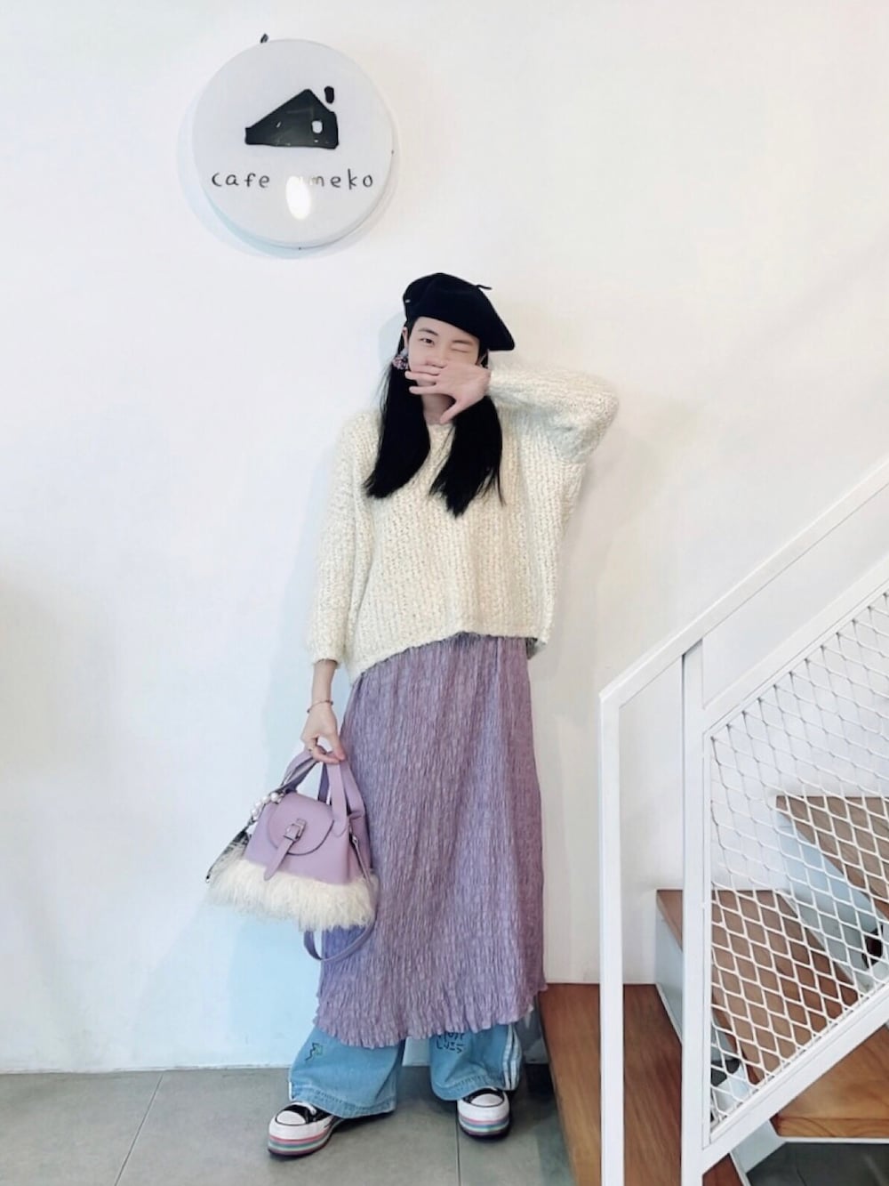 「KANGOLのアイテム（ハンチング/ベレー帽、その他）」を使った、121さん（レディース・162cm）の冬コーディネートの3枚目の写真