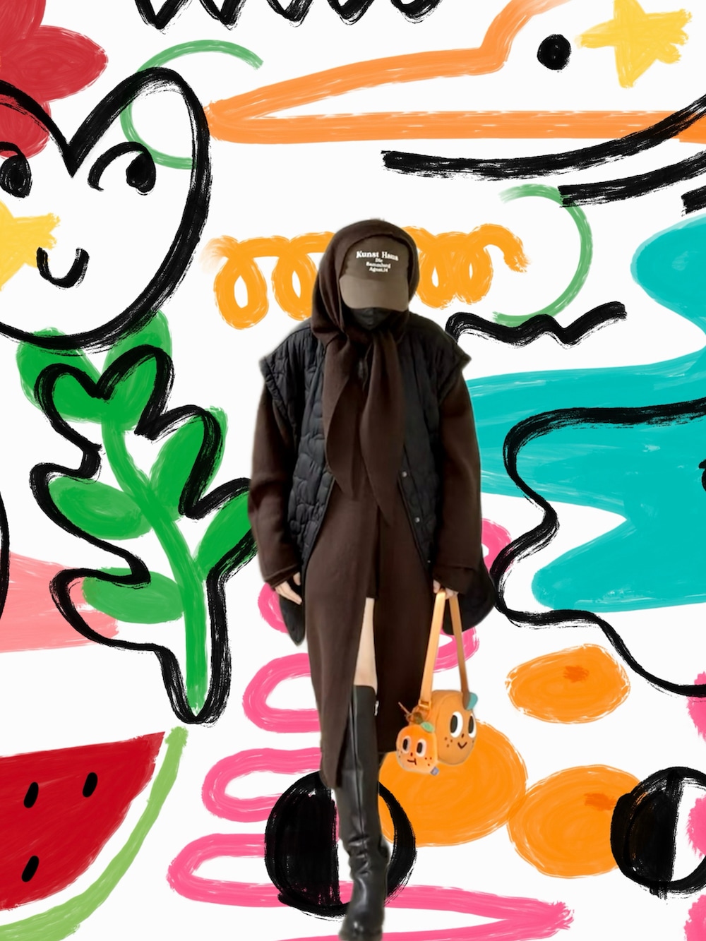 ブラウン系のその他トップス、ブラウン系のピーコート、ブラウン系のその他パンツを着用したレディースの冬コーディネートの4枚目の写真