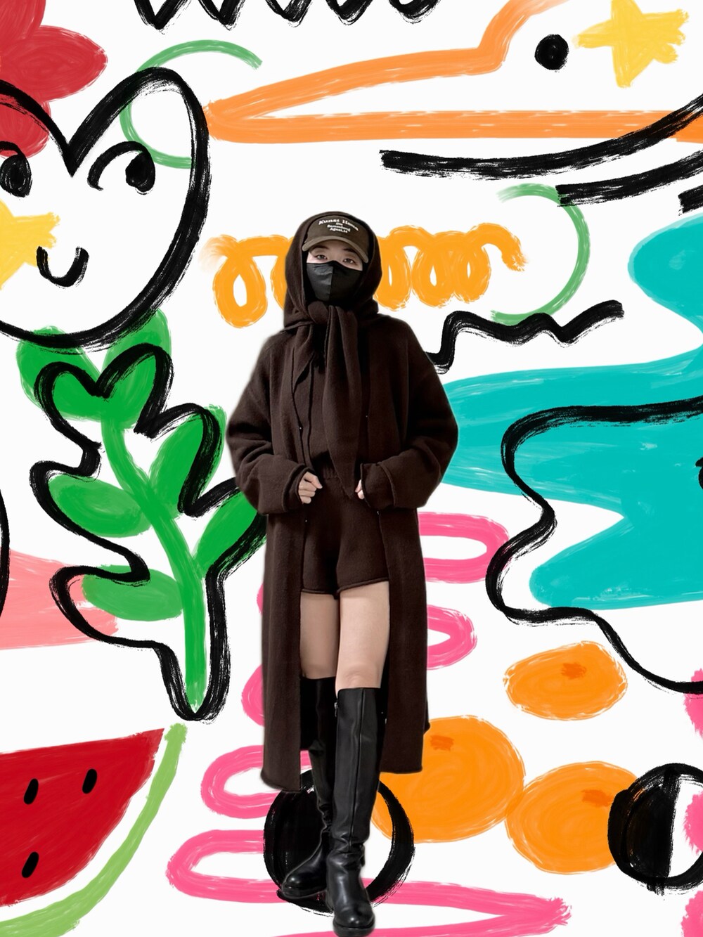 ブラウン系のその他トップス、ブラウン系のピーコート、ブラウン系のその他パンツを着用したレディースの冬コーディネートの5枚目の写真