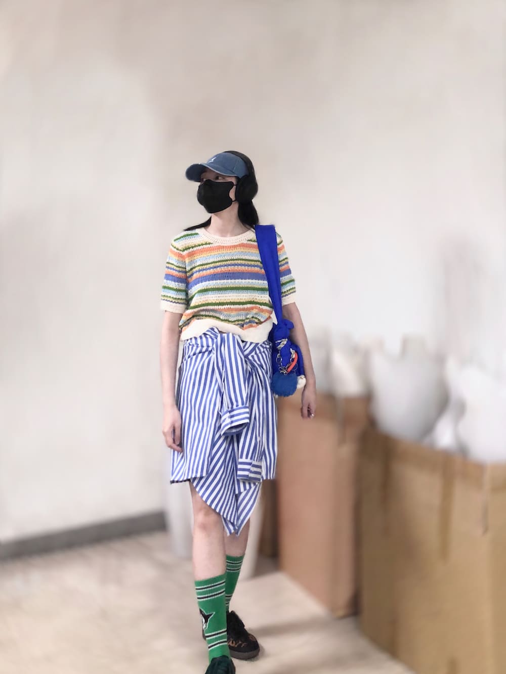 「KANGOLの9584161（帽子、ブルー系）」を使った、121さん（レディース・162cm）の春コーディネートの2枚目の写真