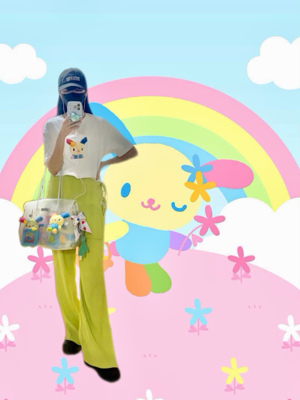 その他のTシャツ/カットソー、グリーン系のチノパンツ、その他のバッグを着用したレディースの夏コーディネートの2枚目の写真