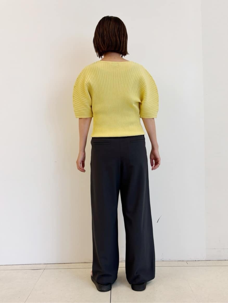 イエロー系のTシャツ/カットソー、グレー系のその他パンツ、ブラック系のショルダーバッグを着用したレディースの夏コーディネートの2枚目の写真