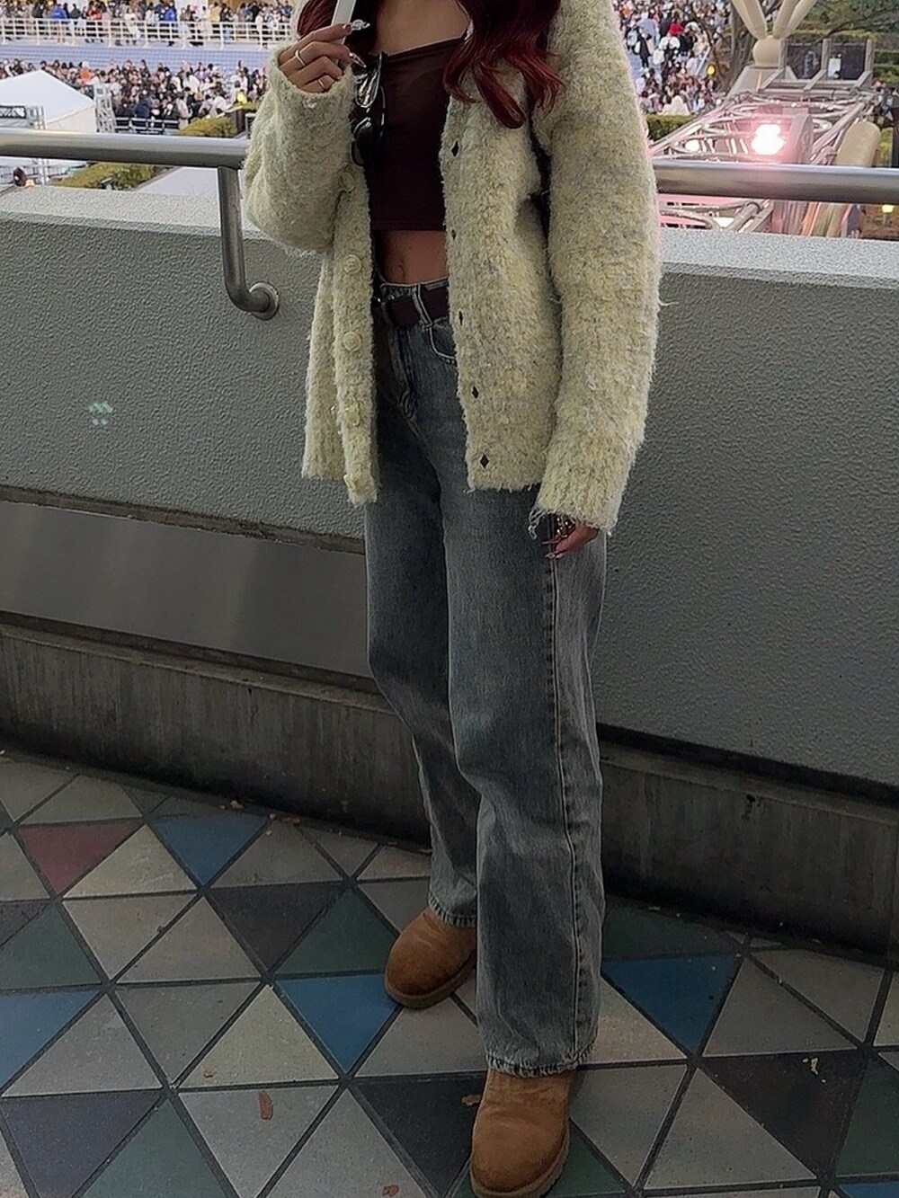 「着回しコーデ、春色、ootd、高身長女子、春コーデ」｜「ACLENTのミックスボリュームニットカーディガン（カーディガン/ボレロ、イエロー系）」を使った、shiiiho27さん（骨格ウェーブ・レディース・169cm）の春コーディネートの3枚目の写真