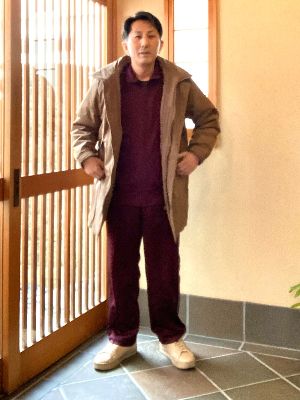 「チョコ色に染まれ、ユニクロ」｜「UNIQLOの防風パデットコート Mサイズ（ジャケット/アウター、ブラウン系）」を使った、オッパみさん（メンズ・165cm）の冬コーディネートの2枚目の写真