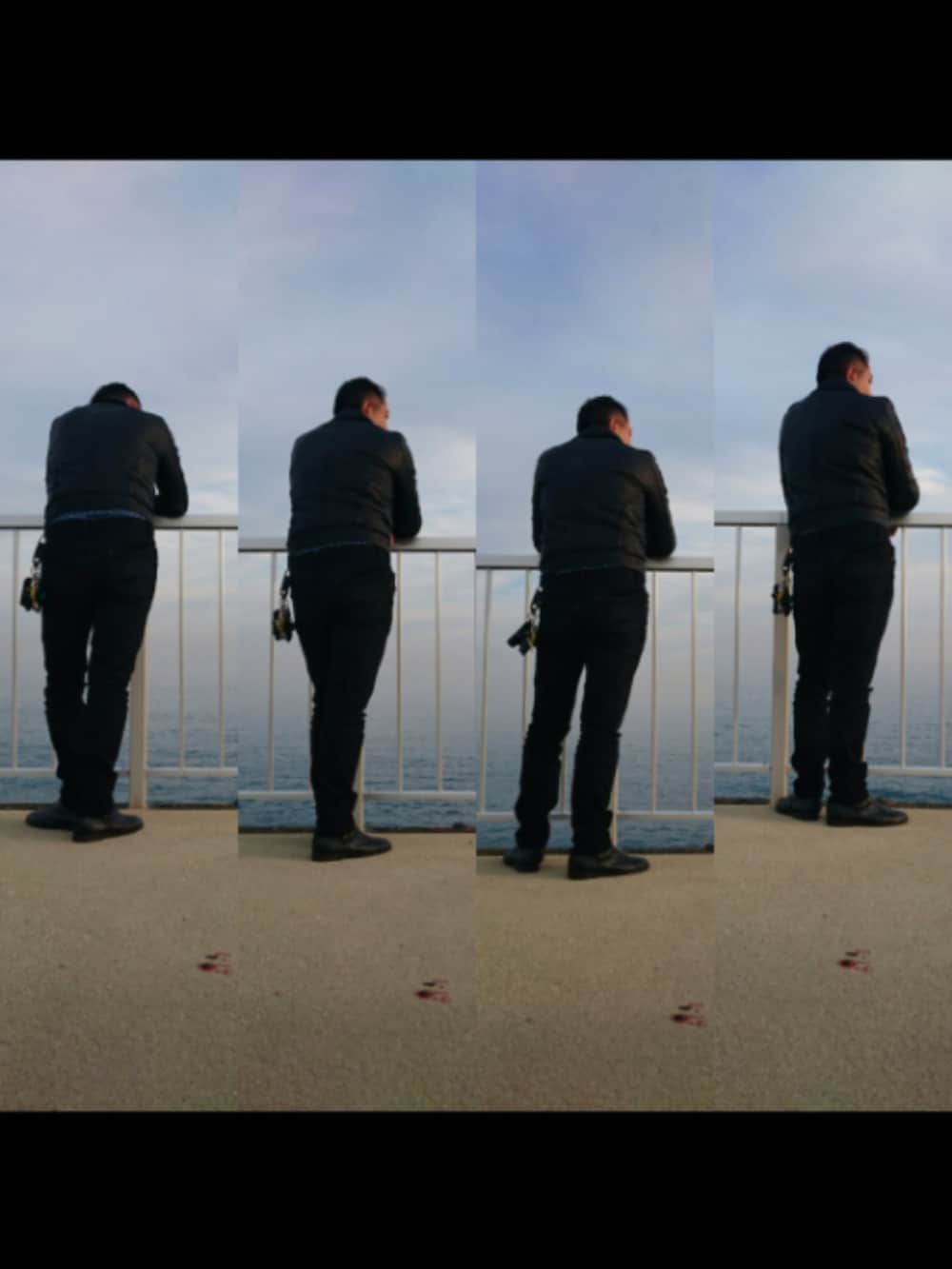 ブラック系のライダースジャケット、ブラック系のデニムパンツ、ブラック系のブーツを着用したメンズの冬コーディネートの2枚目の写真