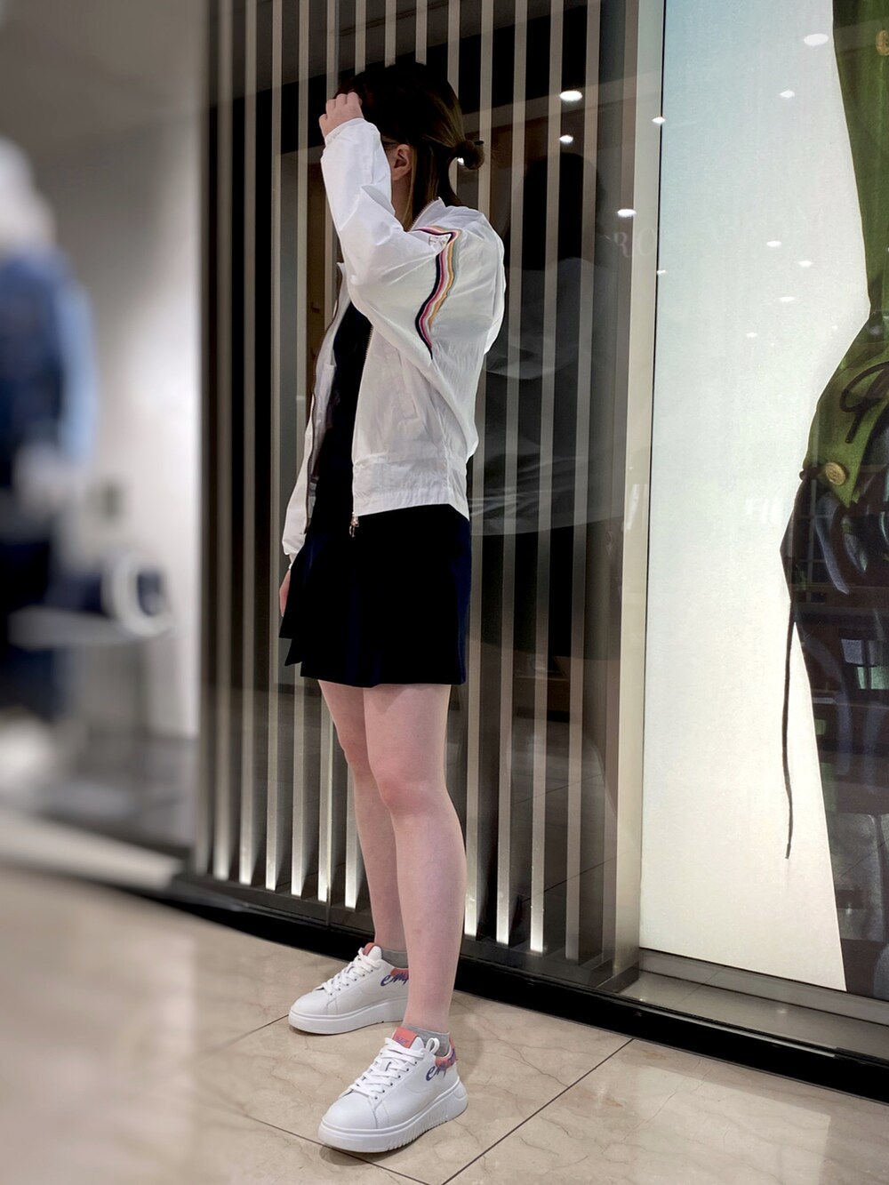 「EMPORIO ARMANI、エンポリオアルマーニ、EMPORIO ARMANI EA7、EA7、ゴルフコーデ、ゴルフ女子」｜「EMPORIO ARMANI EA7の【エンポリオ アルマーニ EA7】Tennis Club ドレス ストレッチコットン マイクロピケ（ワンピース、ブルー系）」を使った、まぉ☺︎さん（レディース・159cm）の春コーディネートの3枚目の写真