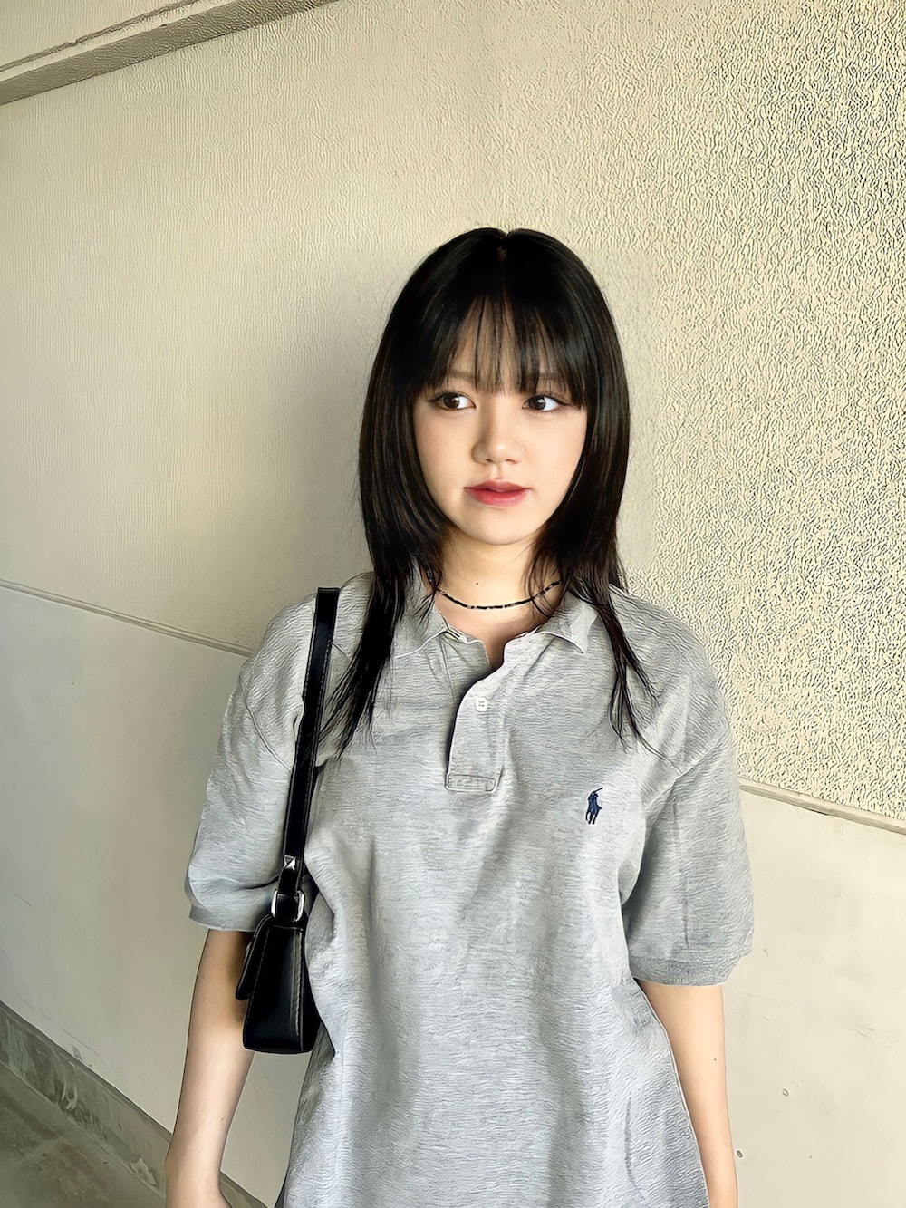 「今日のコスメと服、ラルフローレン、ポロシャツ、ポロラルフローレン、スニーカー、スカート、韓国ファッション、古着MIX、古着、カジュアル、休日コーデ、おでかけコーデ、WEARyouthコーデ、秋服準備はじめました、秋コーデ」｜「POLO RALPH LAURENのカスタム スリム フィット メッシュ ポロシャツ（ポロシャツ、グレー系）」を使った、skmtmloさん（レディース・159cm）の夏コーディネートの2枚目の写真