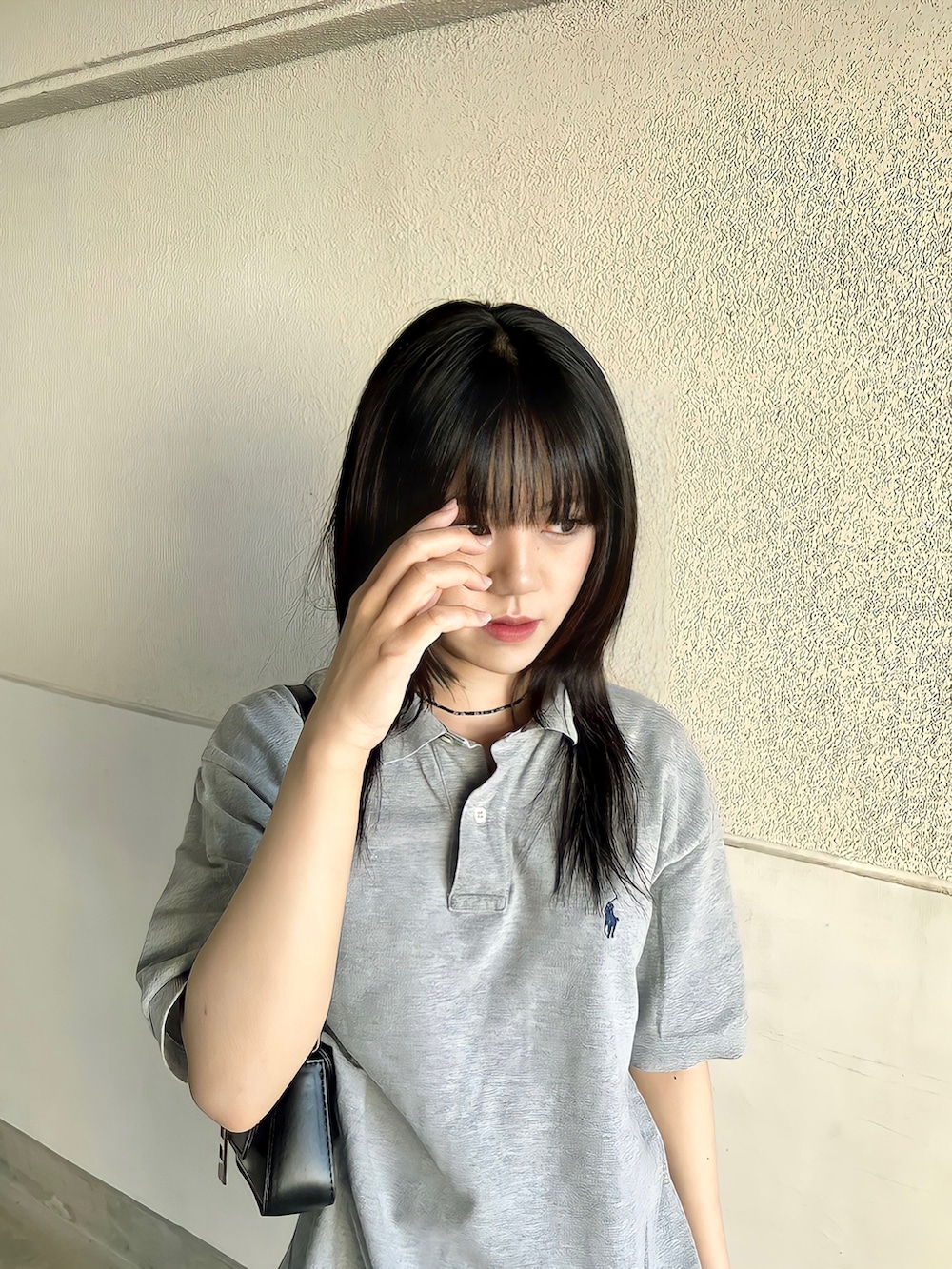 「今日のコスメと服、ラルフローレン、ポロシャツ、ポロラルフローレン、スニーカー、スカート、韓国ファッション、古着MIX、古着、カジュアル、休日コーデ、おでかけコーデ、WEARyouthコーデ、秋服準備はじめました、秋コーデ」｜「POLO RALPH LAURENのカスタム スリム フィット メッシュ ポロシャツ（ポロシャツ、グレー系）」を使った、skmtmloさん（レディース・159cm）の夏コーディネートの3枚目の写真