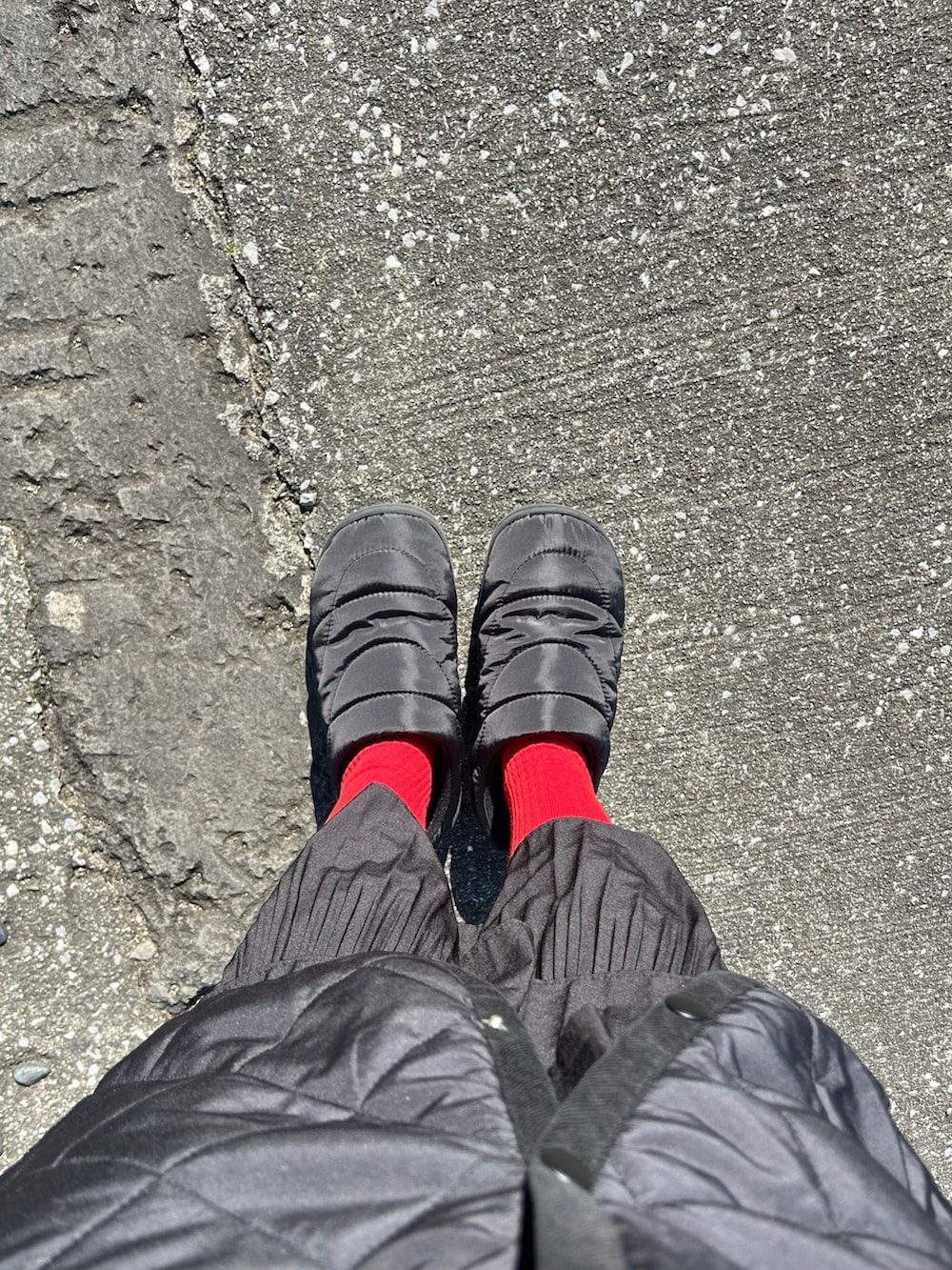 ブラック系のその他アウター、ブラック系のスリッポンを着用したレディースの冬コーディネートの2枚目の写真