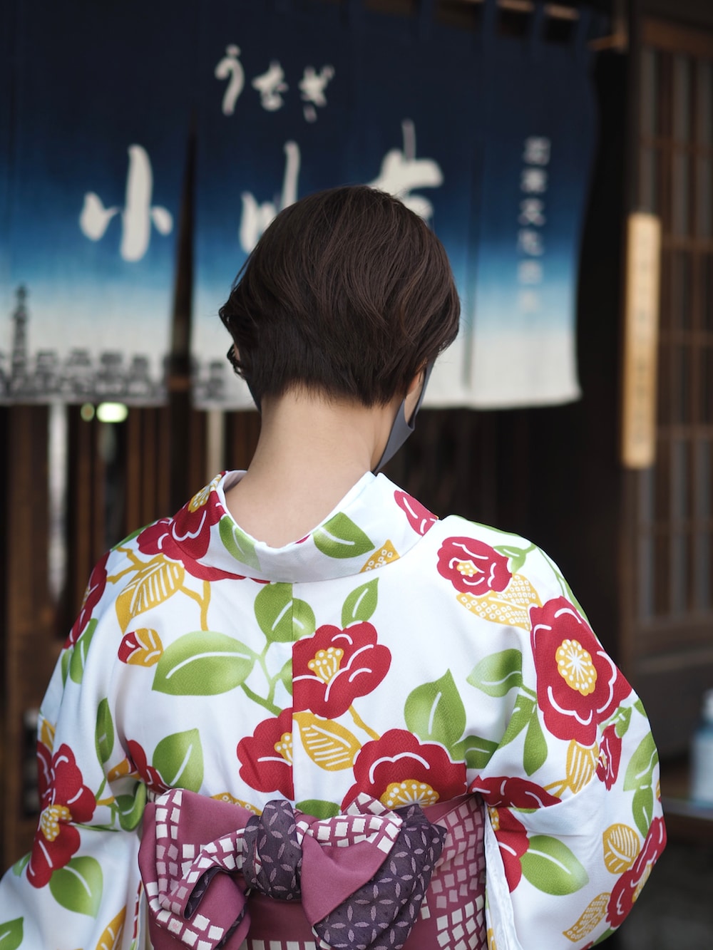 「着物、着物コーデ、レンタル着物、椿、30代コーデ、骨格ナチュラル、高身長女子、ハンサムショート、狐面、カラー×コーデ」｜「レンタル品のアイテム（着物、その他）」を使った、𝐲𝐮𝐫𝐢𝐚𝐧さん（レディース・172cm）の春コーディネートの5枚目の写真