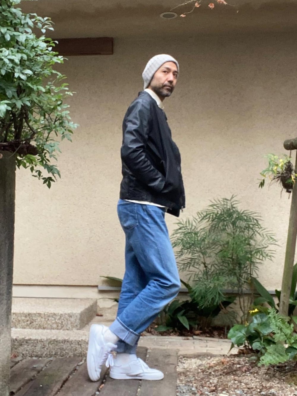 Cole Haan ブラックレザージャケット（ダブルライダーススタイル