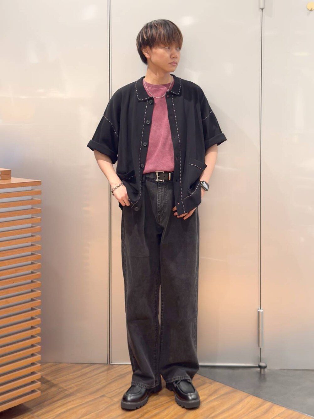 「きれいめ、差し色コーデ、ナチュラル、RAGEBLUE」|「RAGEBLUEのアンティーク風/メタルバックルリアルレザーベルト(ベルト、ブラック系)」を使った、j3t0u0さん(メンズ・174cm)の夏コーディネートの4枚目の写真
