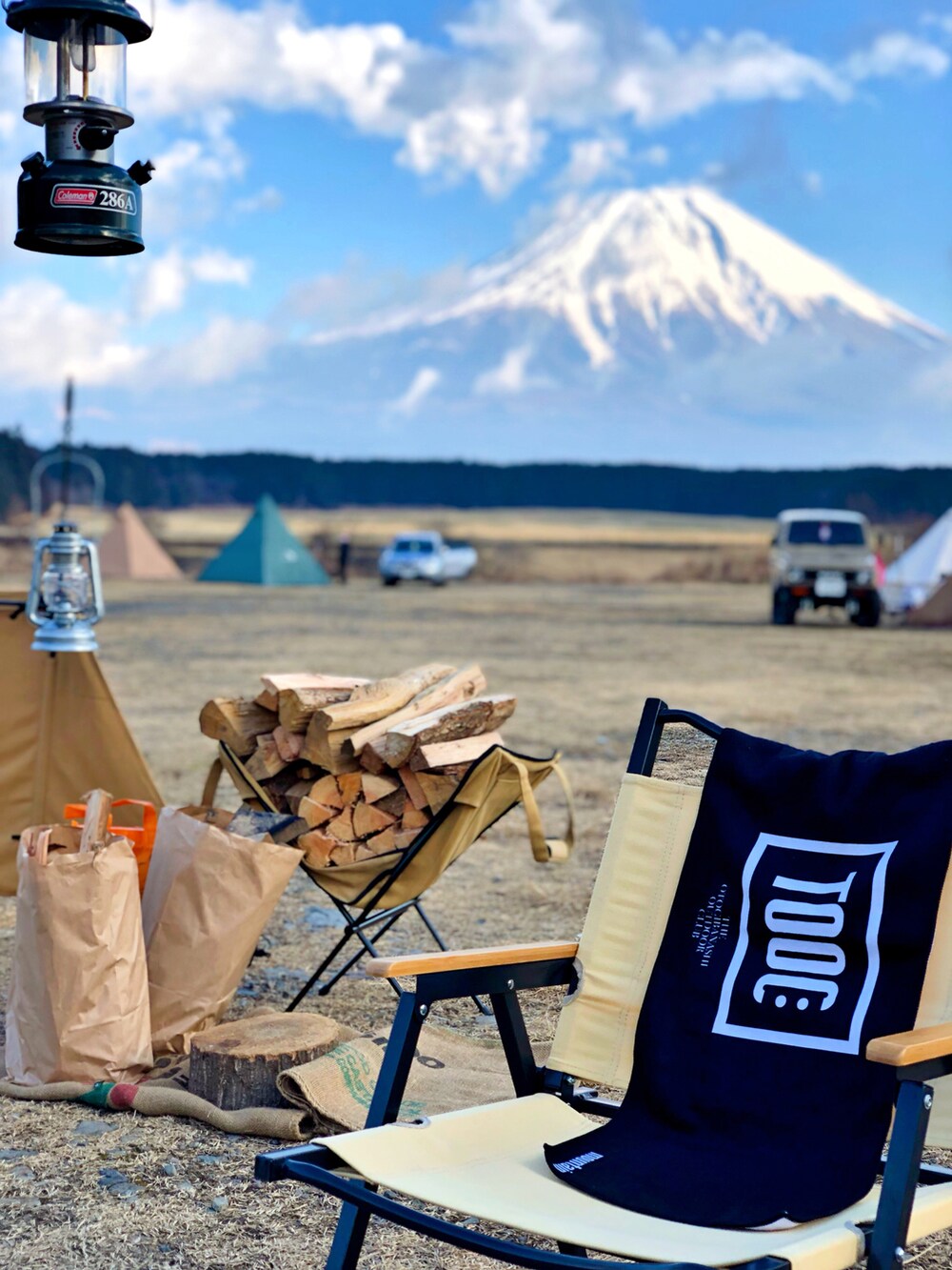 ベージュ系のマウンテンパーカー、ブルー系のパンツ、グリーン系のトップスを着用したキッズの冬コーディネートの3枚目の写真